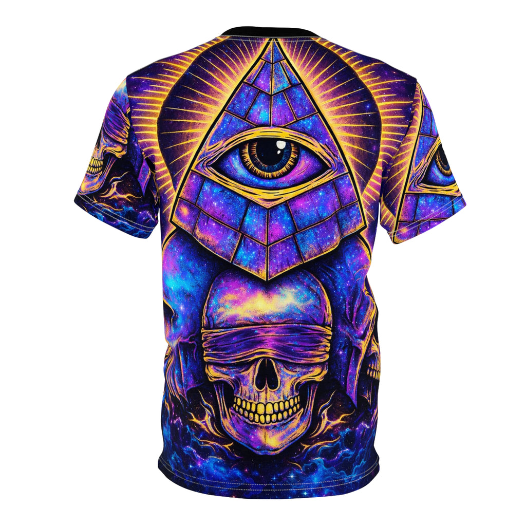 All-Over Print Eye Pyramid Skull Tee — Occult Mystic Graphic T-Shirt Printify