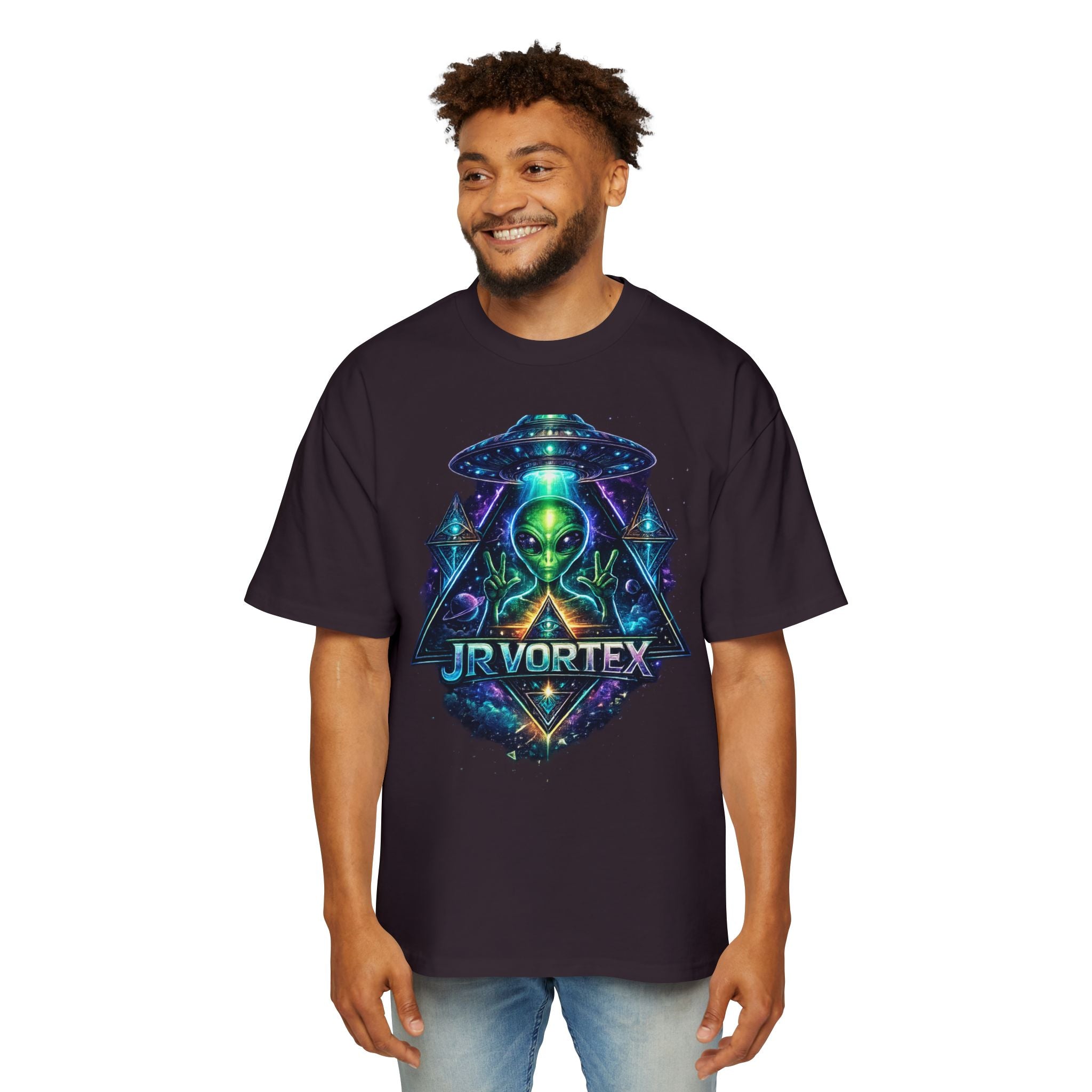 Alien Vortex Graphic Tee — Men’s Oversized UFO T-Shirt Printify