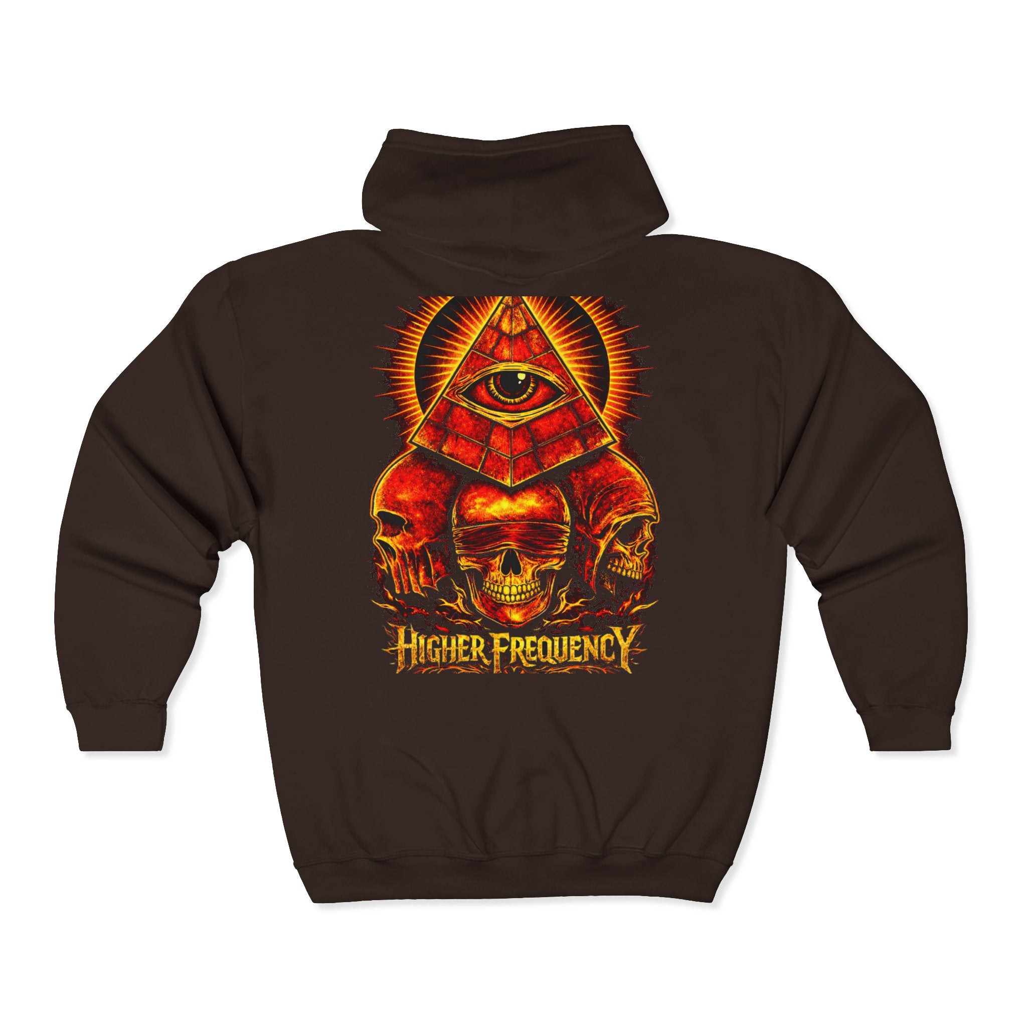 Illuminated Skull Zip Hoodie — All-Seeing Eye Graphic Back Printify