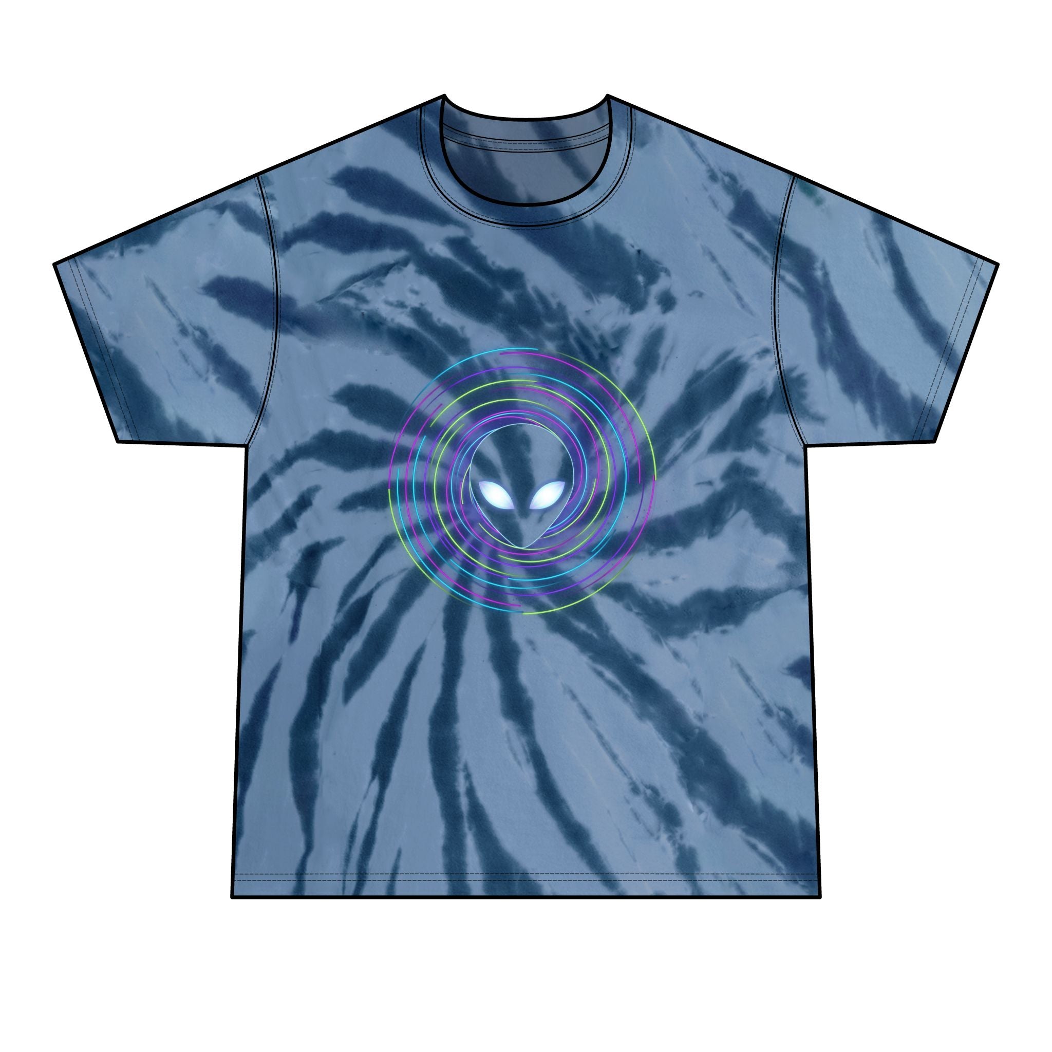 Alien Vibes Tie-Dye Tee — Black Spiral Graphic Men’s T-Shirt Printify
