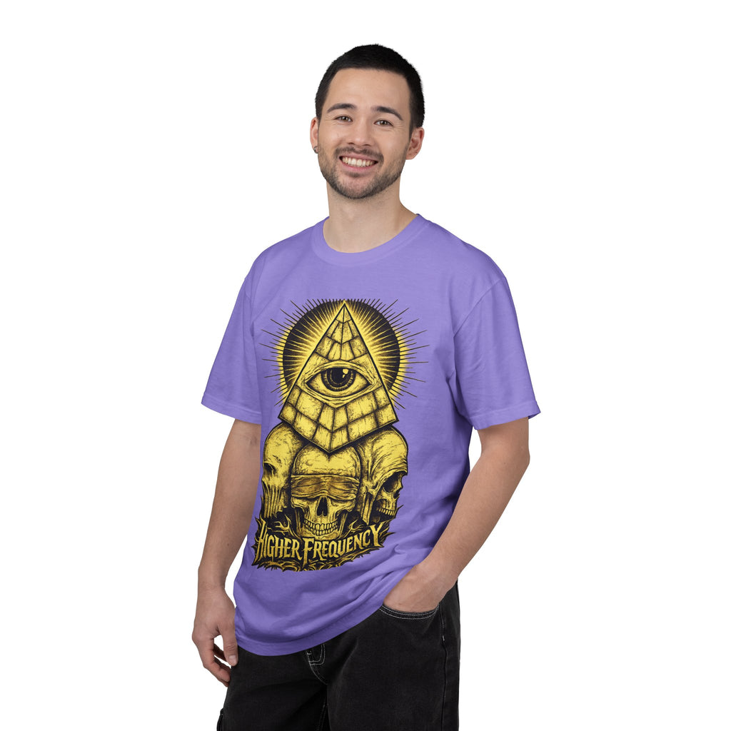 Higher Frequency Pyramid Eye T-Shirt — Occult Skull Graphic Tee Printify