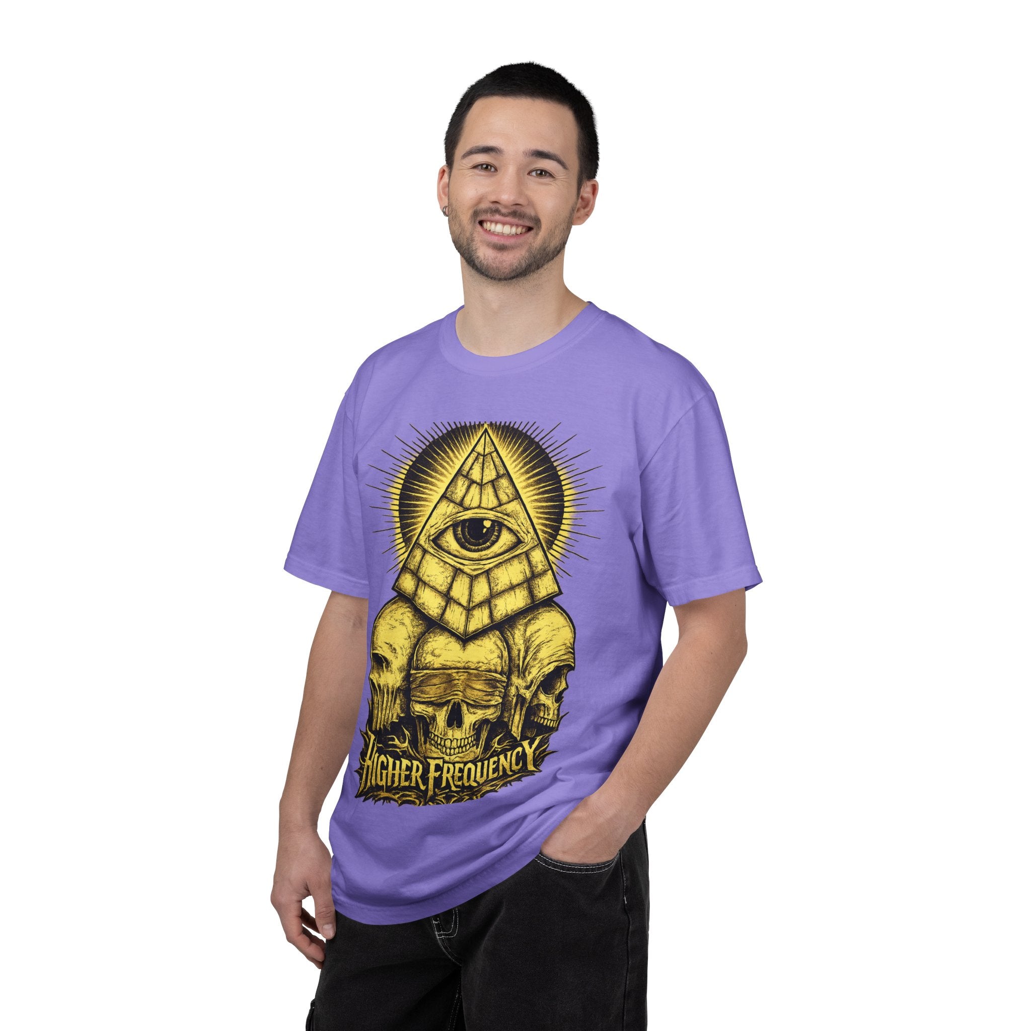 Higher Frequency Pyramid Eye T-Shirt — Occult Skull Graphic Tee Printify