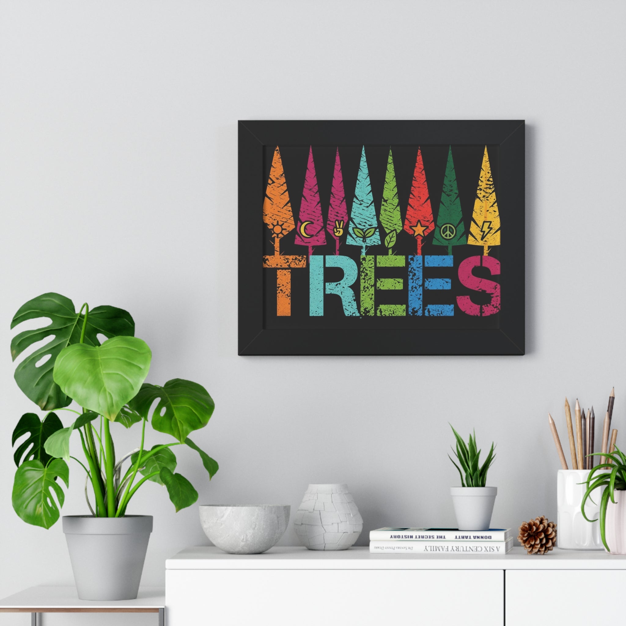 Framed Poster — Colorful 'TREES' Rainbow Woodland Art Print