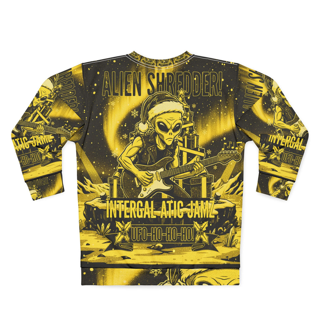Alien Shredder Sweatshirt — Holiday Rocking UFO Guitar Graphic