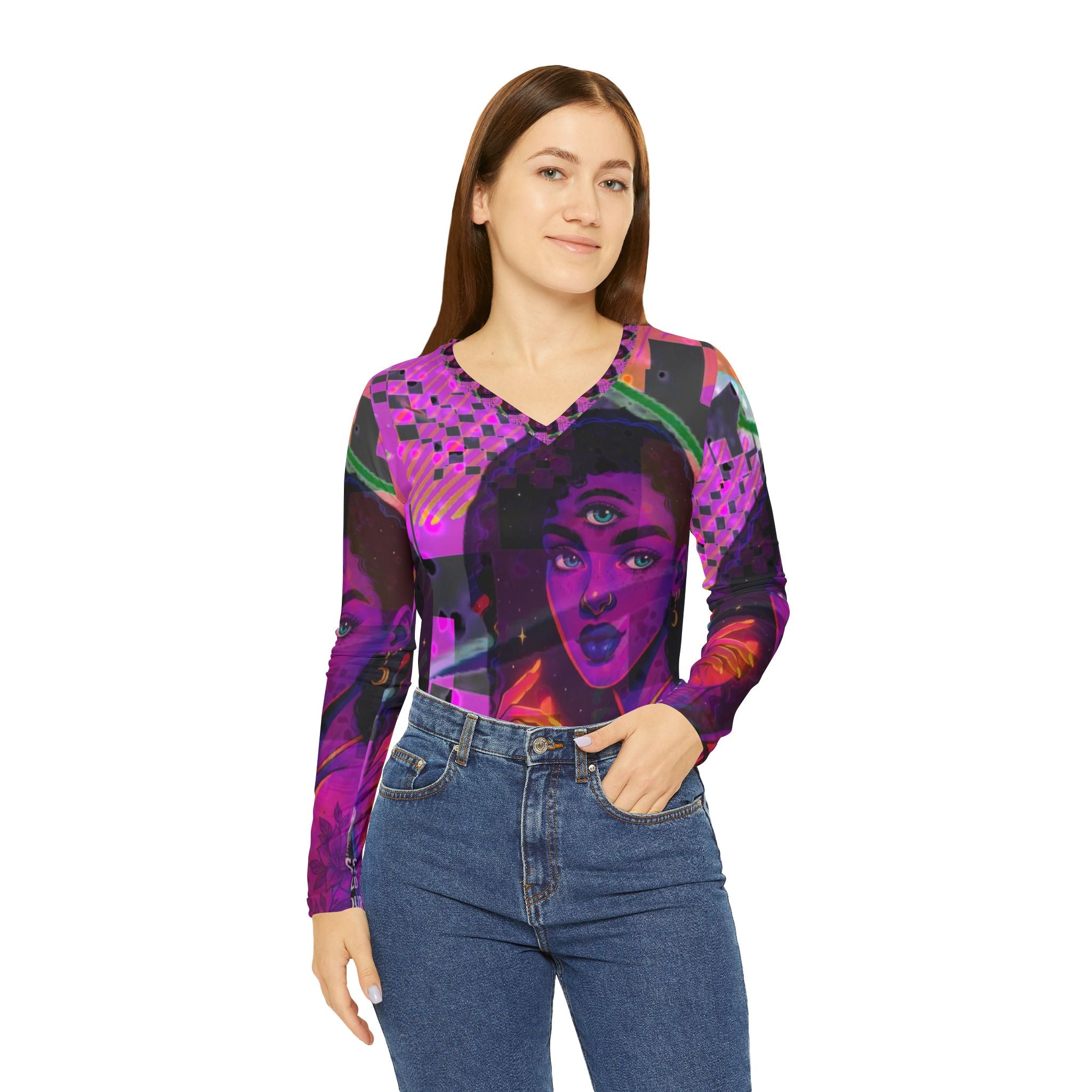 Women's Long Sleeve V-neck Shirt (AOP)