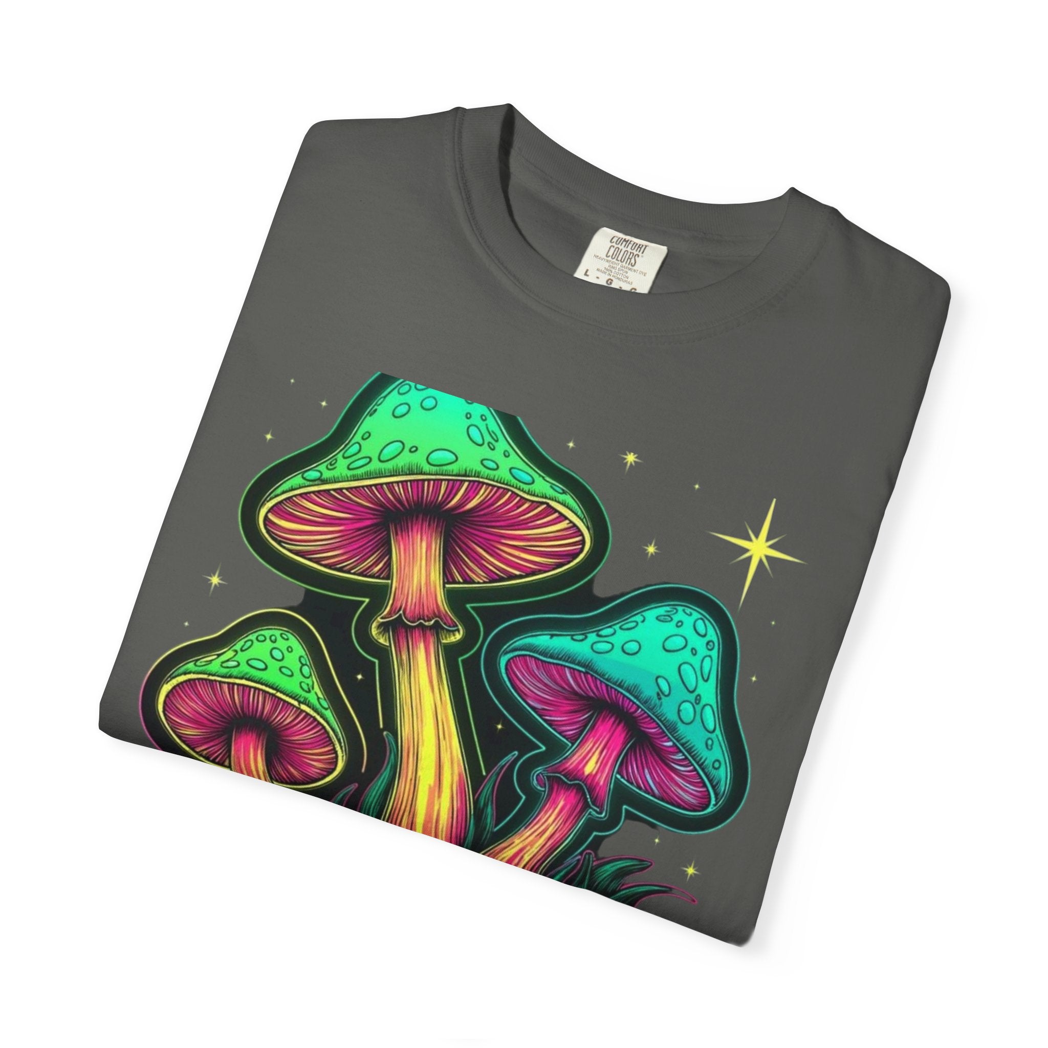 Psychedelic Mushroom & Skulls T-Shirt — Neon Trippy Graphic Tee