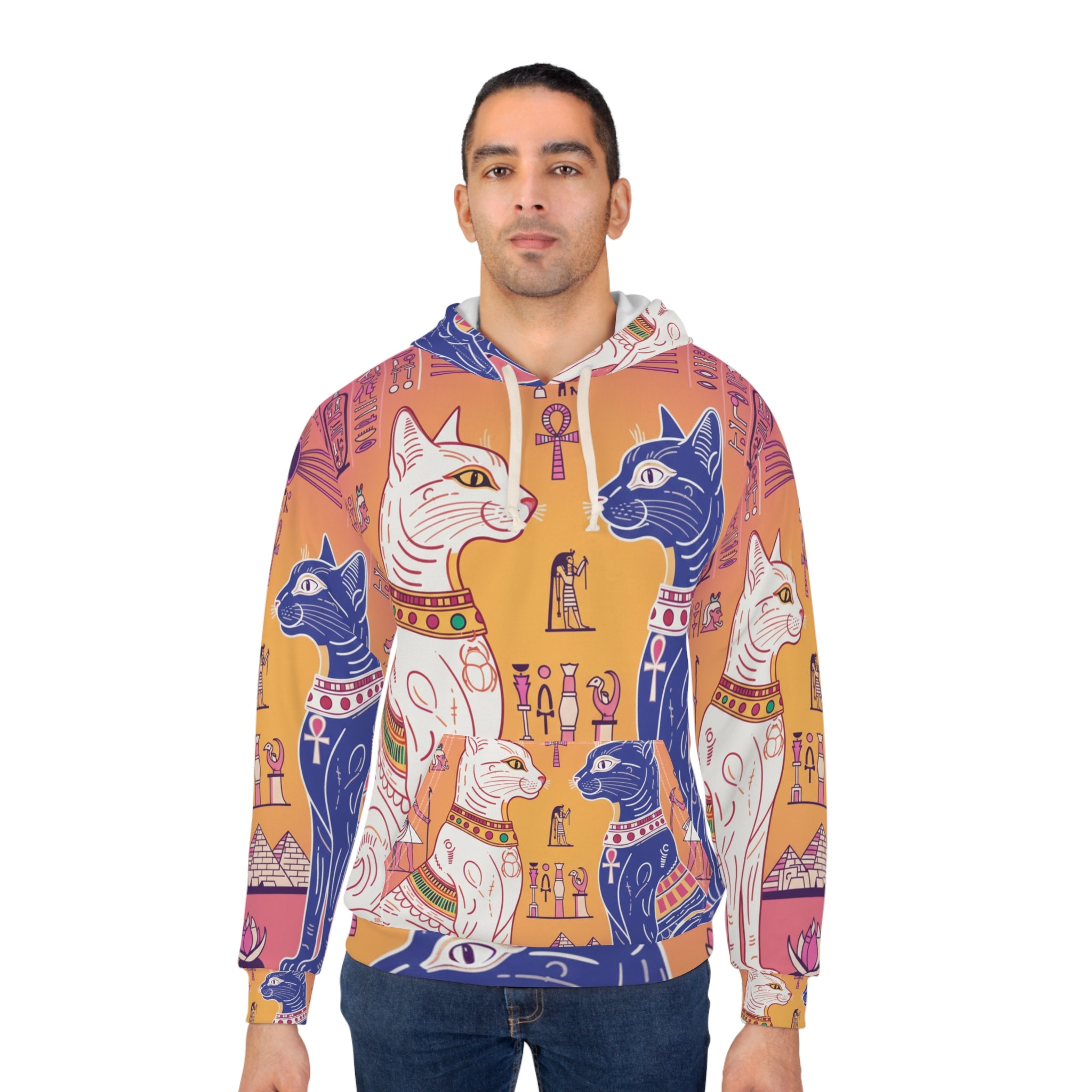 Egyptian Cat Pullover Hoodie — Cute Black & Tabby Feline Design