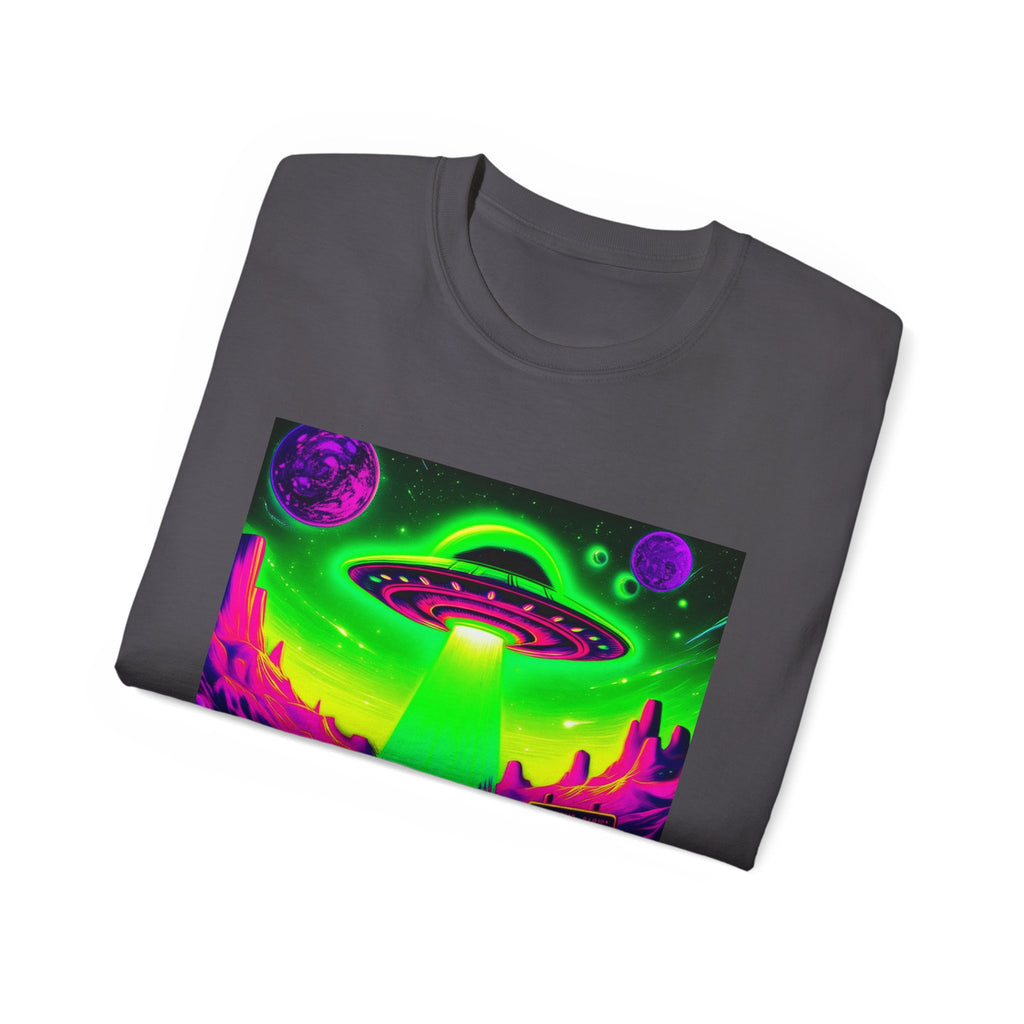 Cosmic Alien UFO Graphic T-Shirt | Neon Sci-Fi Streetwear Tee Printify