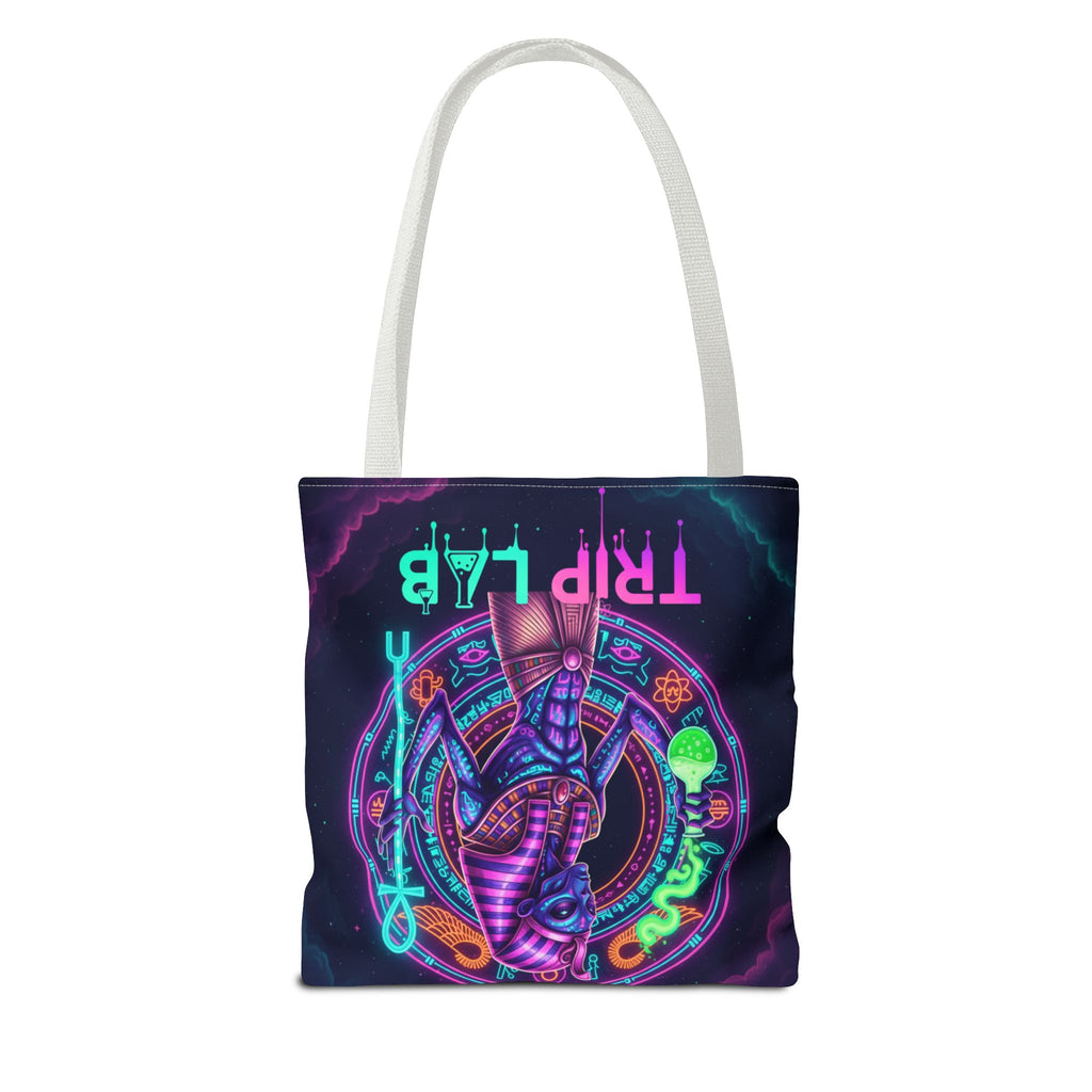 Psychedelic Trip Lab Tote Bag — Neon Ancient-Egypt Anubis All-Over Print