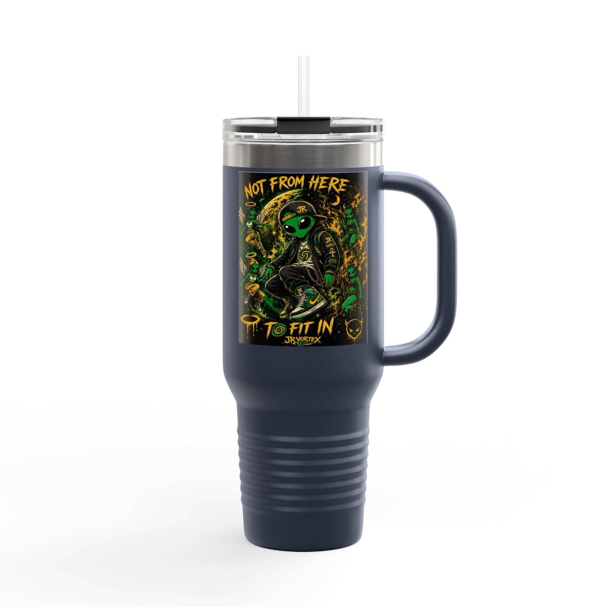 40oz Insulated Travel Mug — "Not From Here to Fit In" Alien Graphic