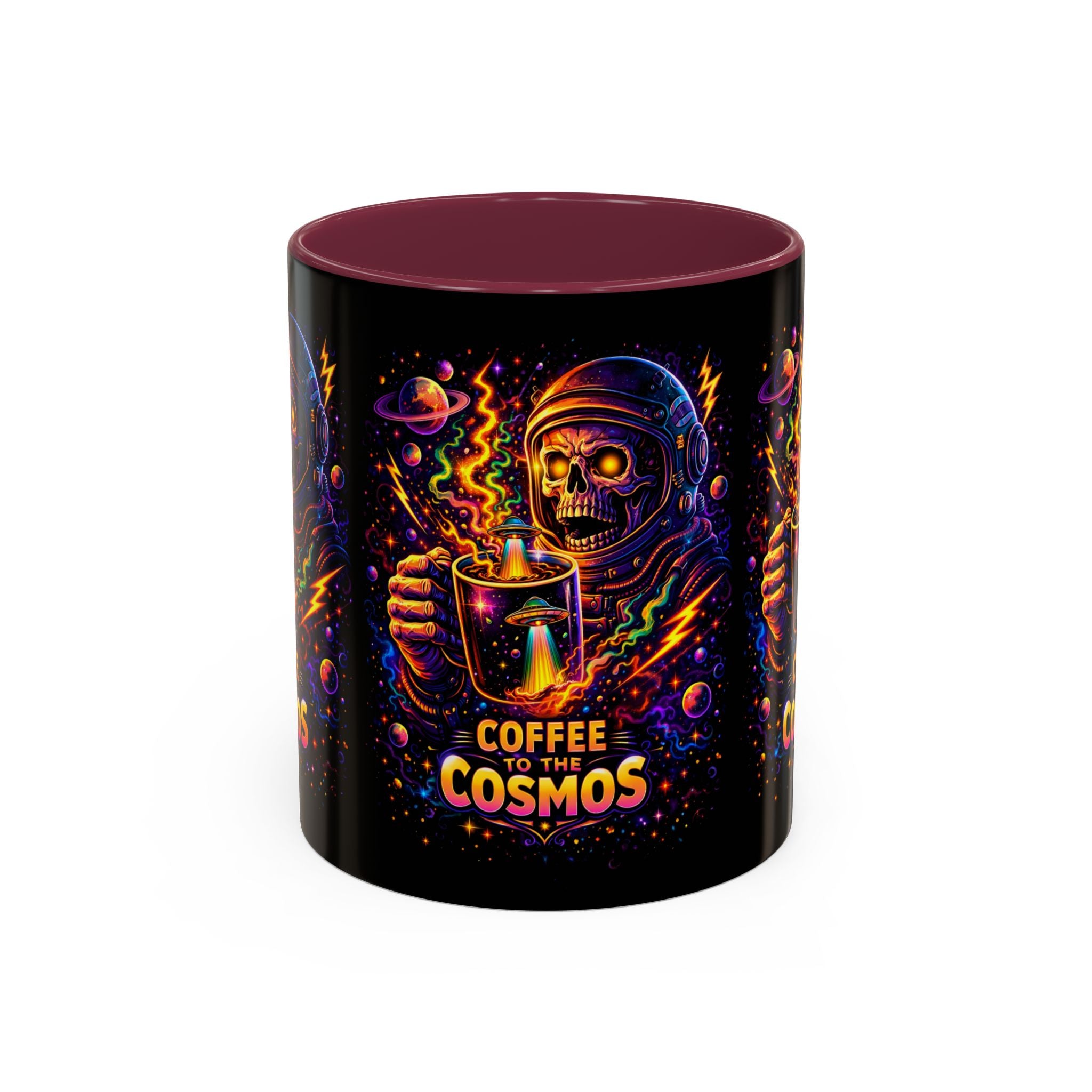 Coffee to the Cosmos Mug — Neon Space Skull Coffee Mug (11oz/15oz) Printify