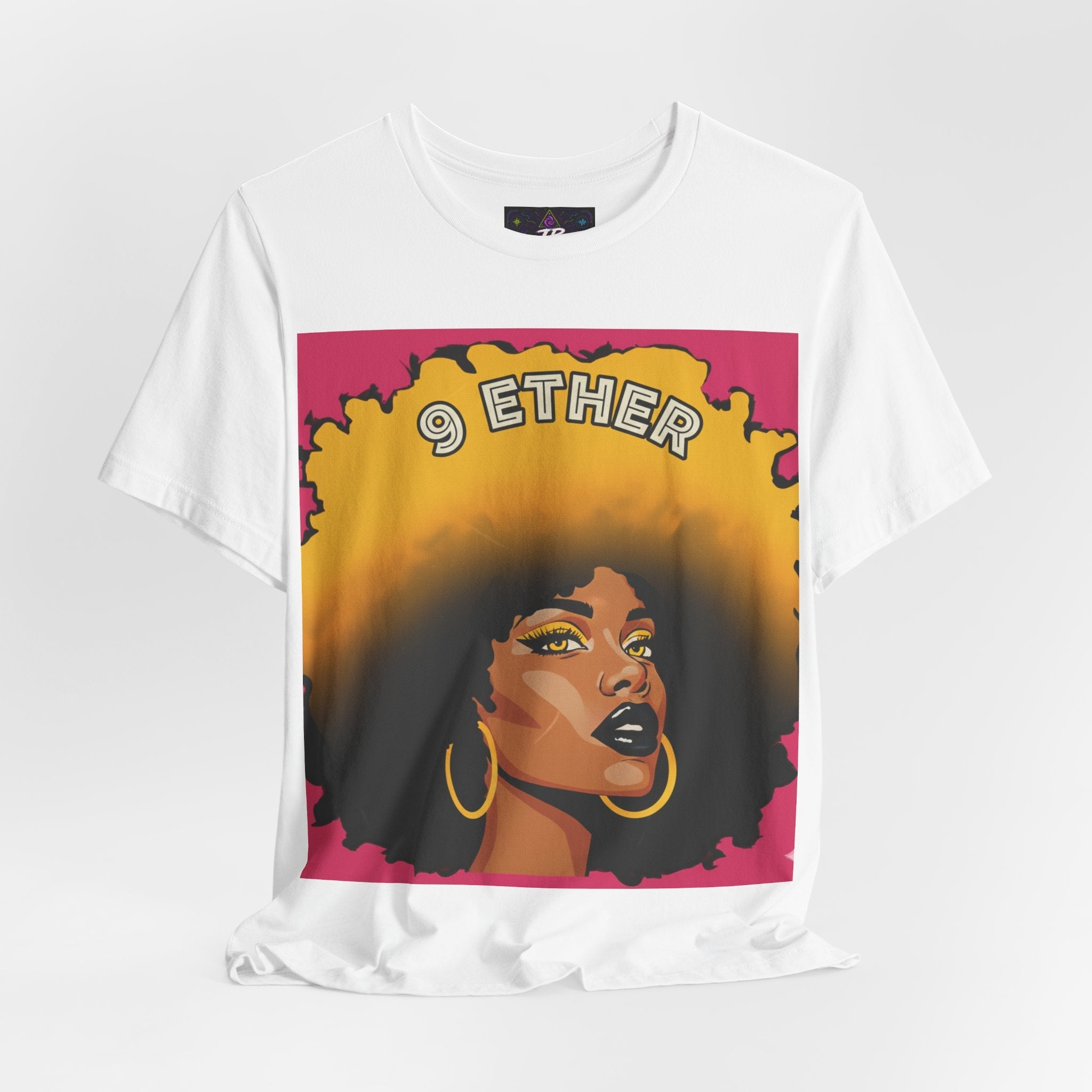 9 Ether Afro Queen Tee — Bold Afrocentric Portrait Graphic T-Shirt