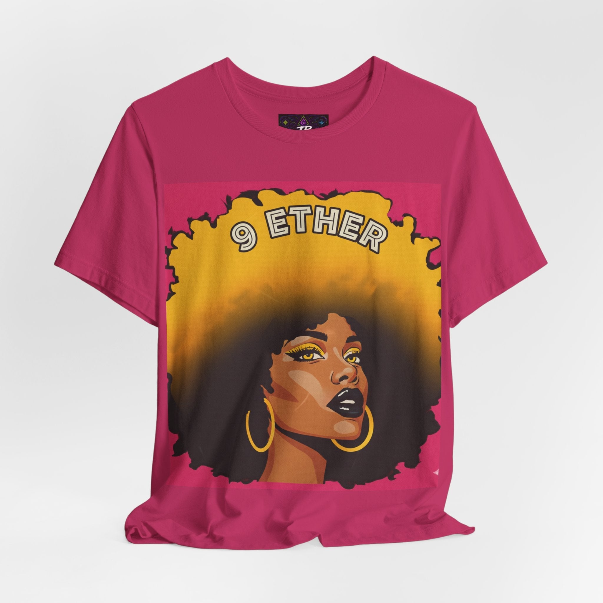 9 Ether Afro Queen Tee — Bold Afrocentric Portrait Graphic T-Shirt