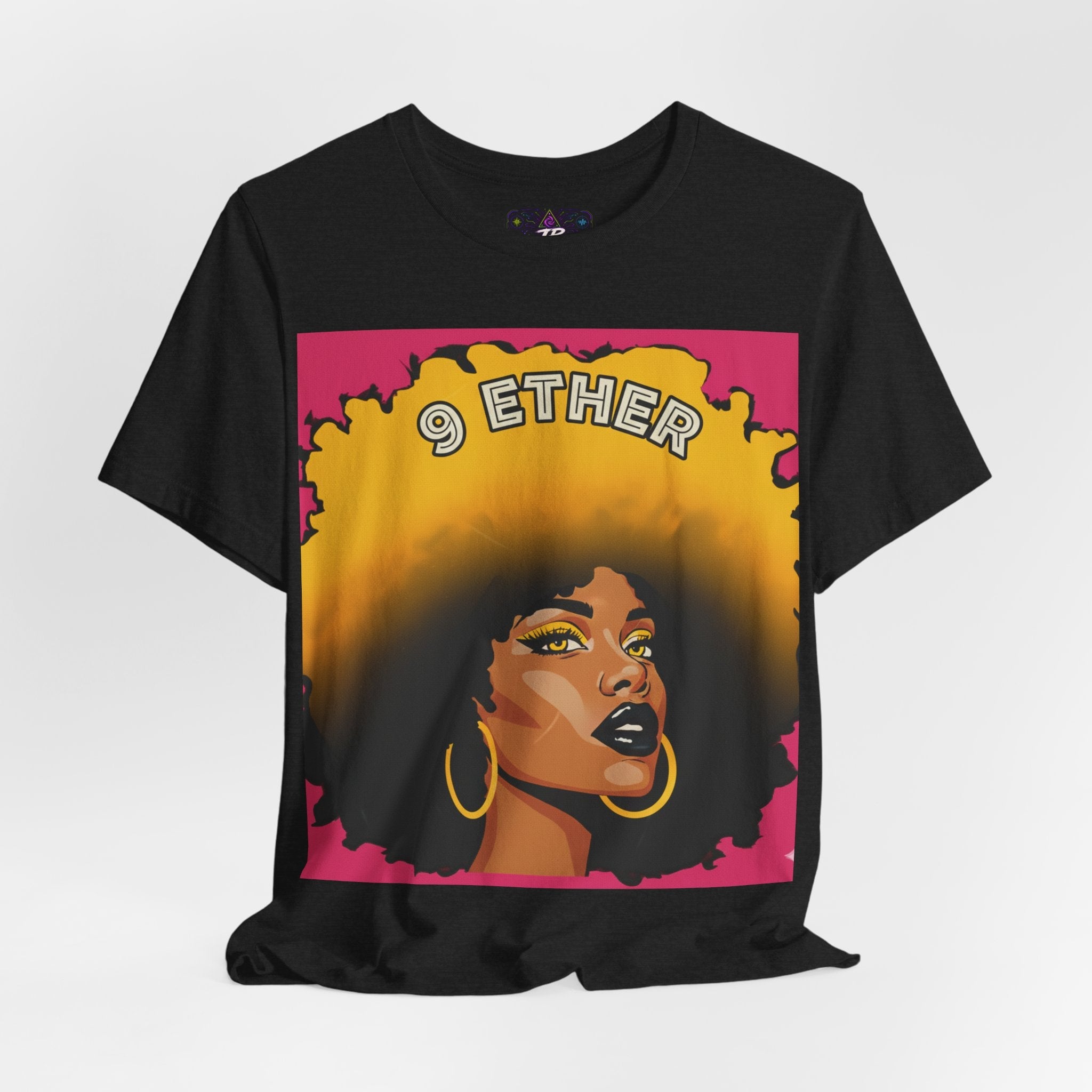 9 Ether Afro Queen Tee — Bold Afrocentric Portrait Graphic T-Shirt