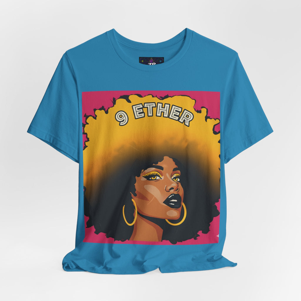 9 Ether Afro Queen Tee — Bold Afrocentric Portrait Graphic T-Shirt