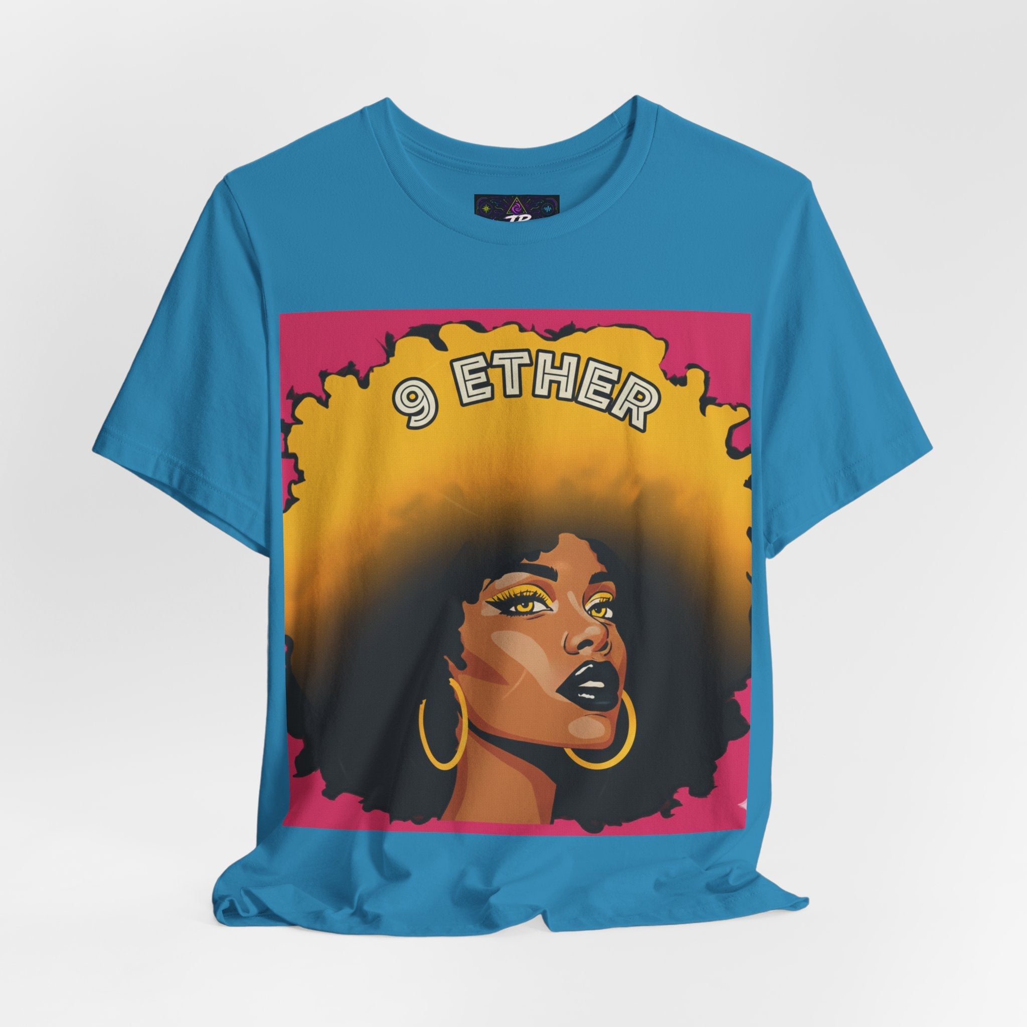 9 Ether Afro Queen Tee — Bold Afrocentric Portrait Graphic T-Shirt