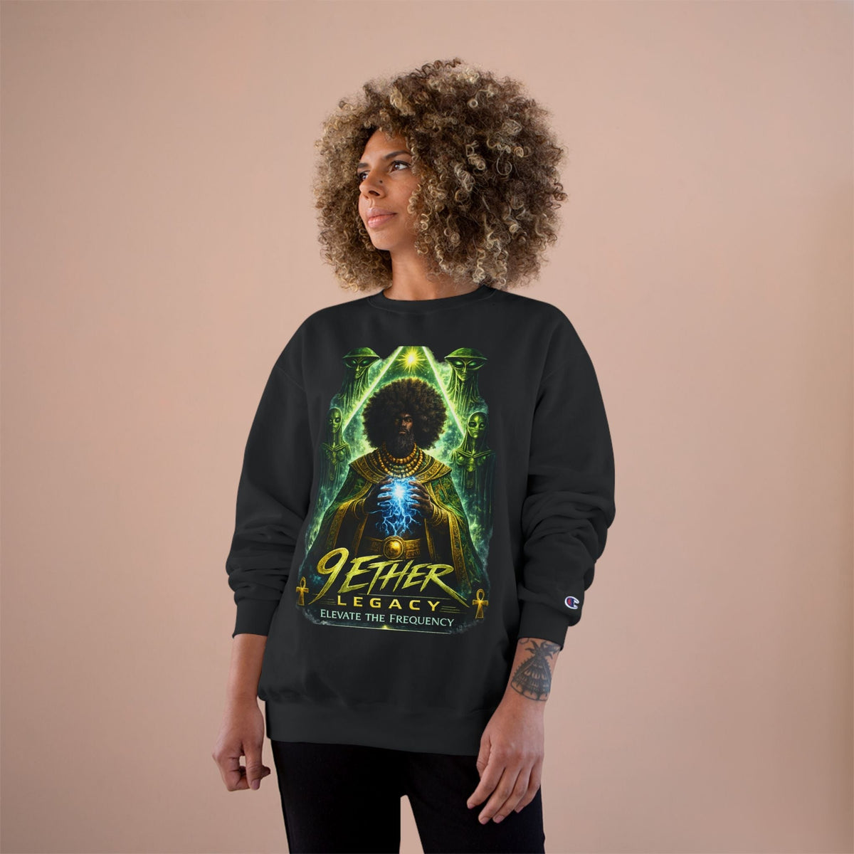 9 Ether Legacy Champion Sweatshirt — Afrocentric Cosmic Streetwear Printify