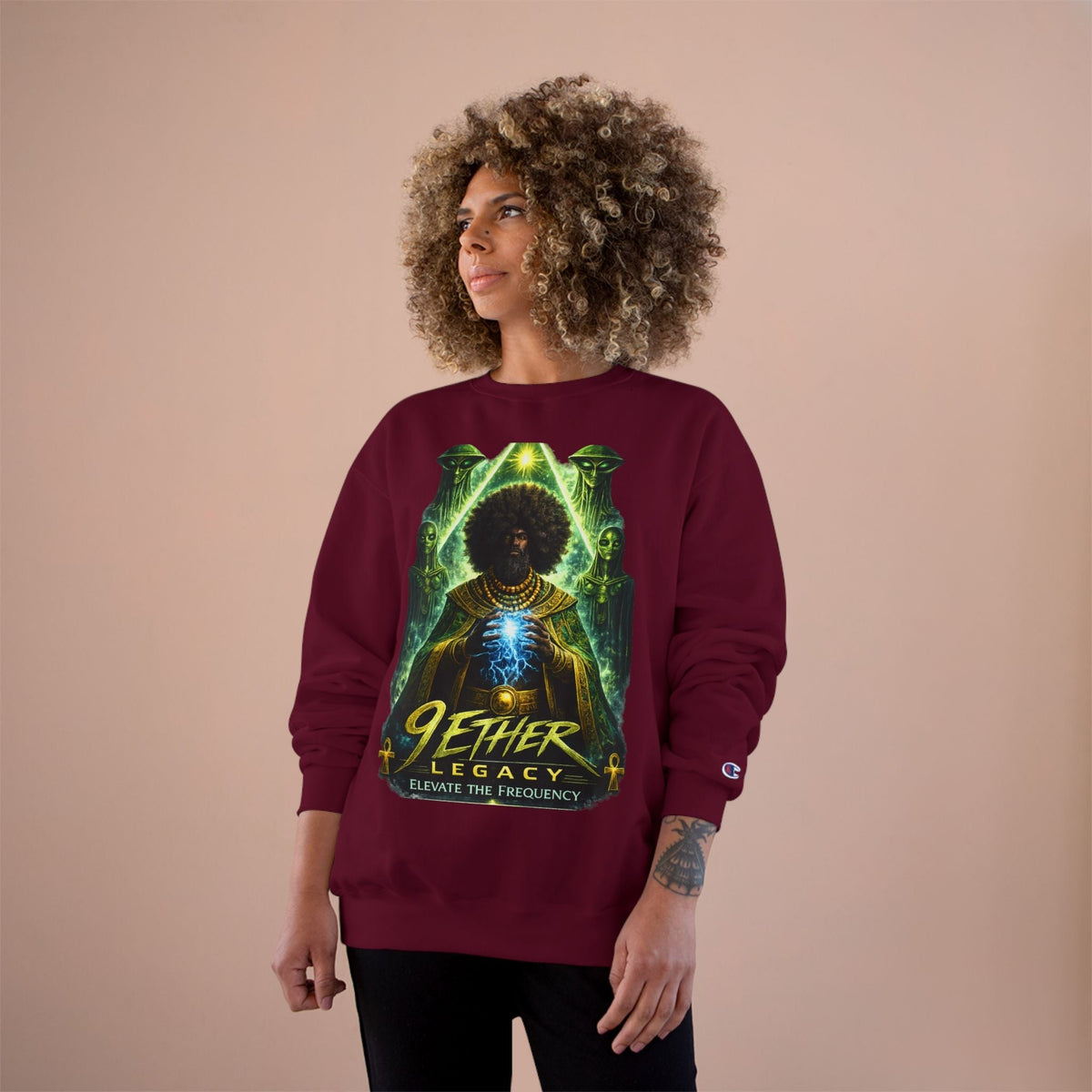 9 Ether Legacy Champion Sweatshirt — Afrocentric Cosmic Streetwear Printify