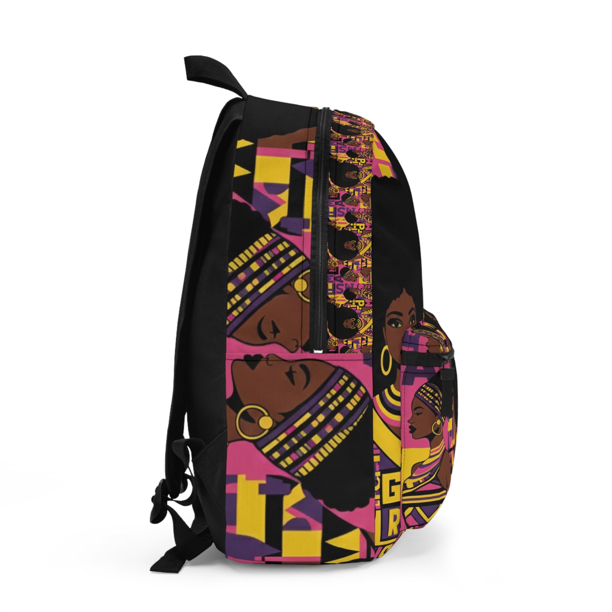 Afro Queen Pattern Backpack – Bold Pink & Gold Afrocentric School Bag