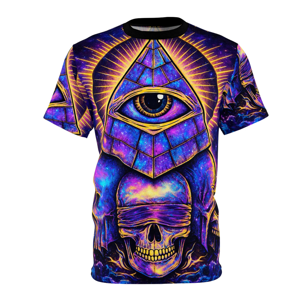 All-Over Print Eye Pyramid Skull Tee — Occult Mystic Graphic T-Shirt Printify