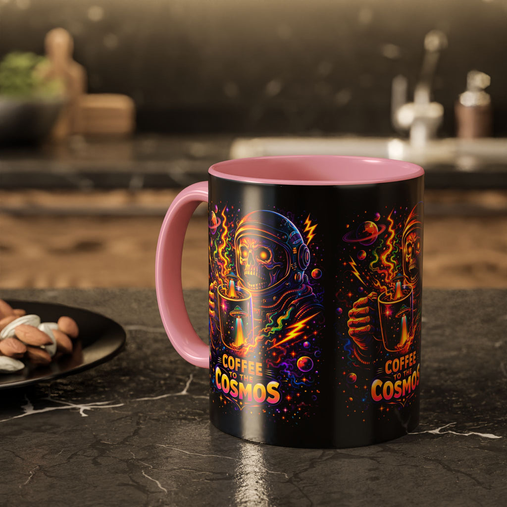 Coffee to the Cosmos Mug — Neon Space Skull Coffee Mug (11oz/15oz) Printify