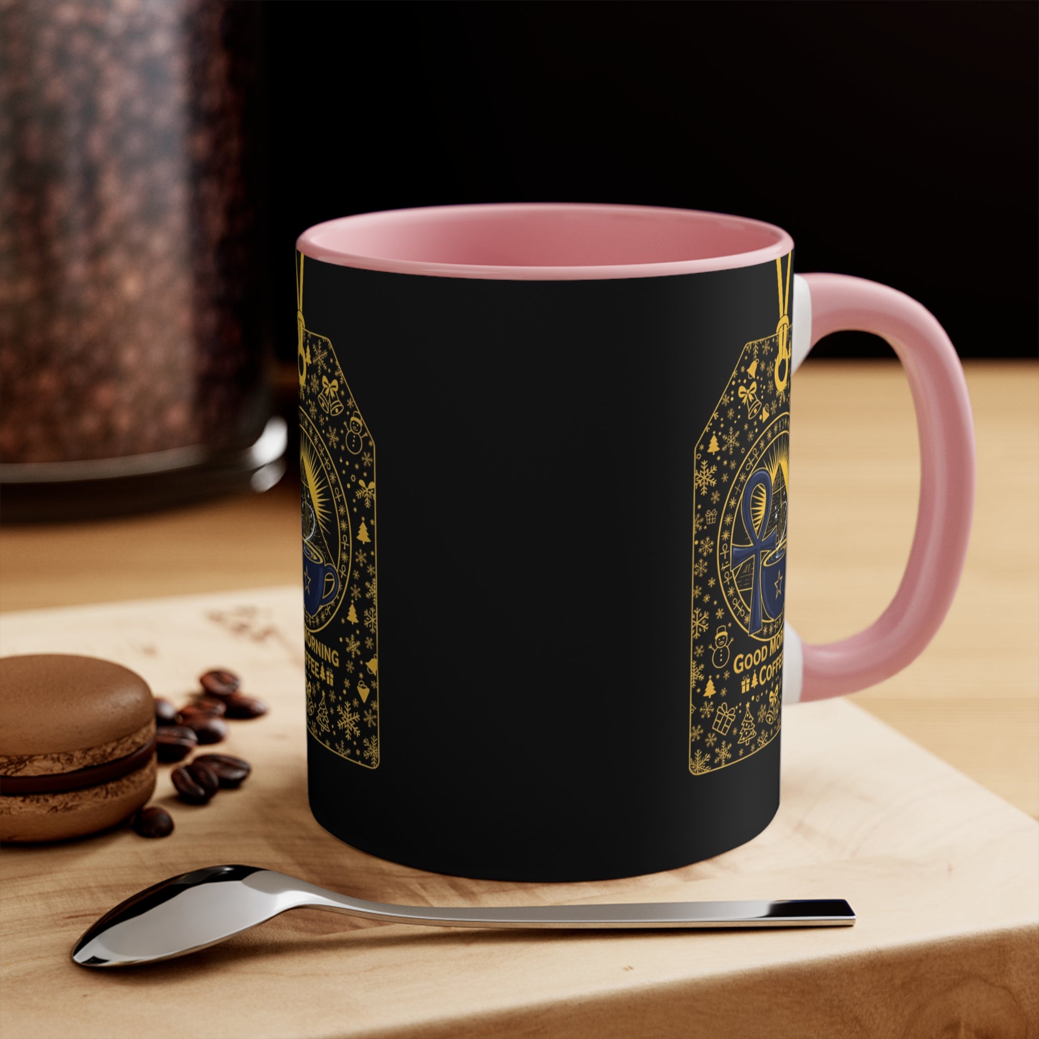 Good Morning & Coffee Accent Mug — Vintage Gold Tag Coffee Cup