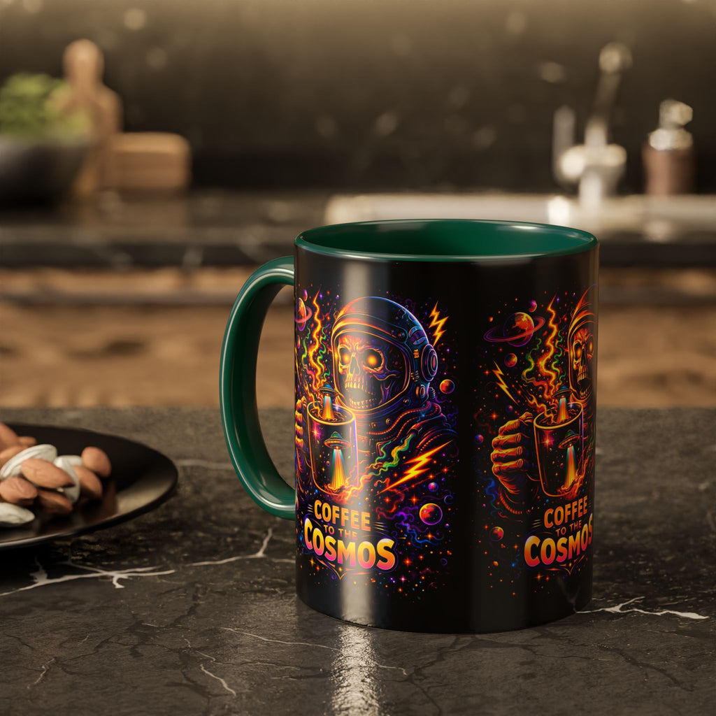 Coffee to the Cosmos Mug — Neon Space Skull Coffee Mug (11oz/15oz) Printify