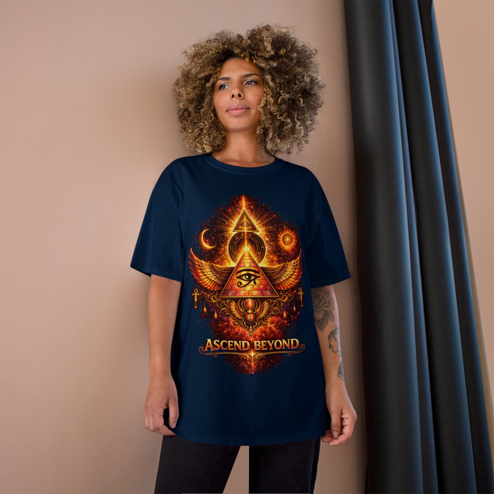 Ascend Beyond Graphic T-Shirt — Egyptian Eye Pyramid Spiritual Tee Printify
