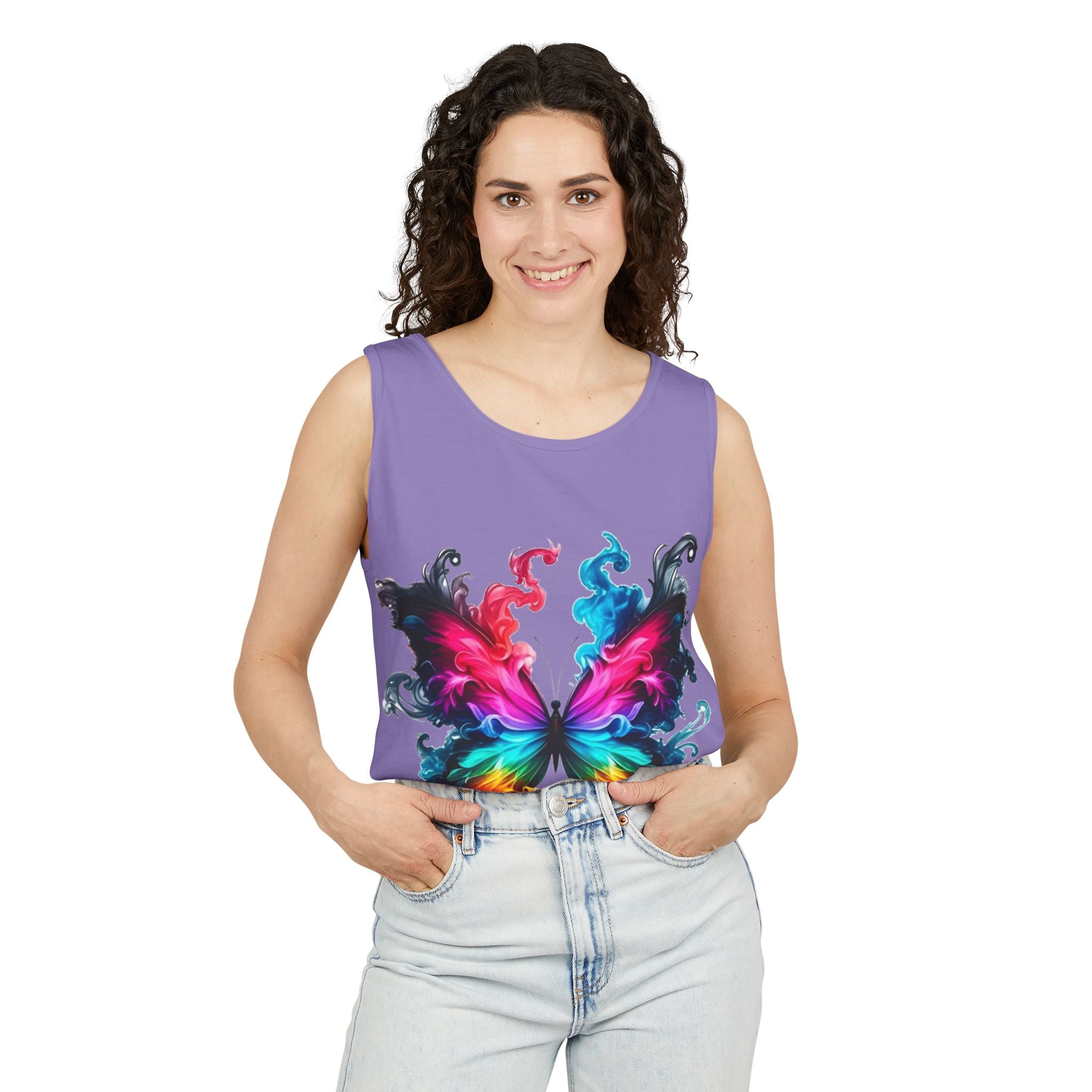 Vibrant Butterfly Design Unisex Tank Top | Colorful Summer Sleeveless Shirt, Gift for Nature Lovers, Festival Wear, Eco-Friendly Fashion Printify