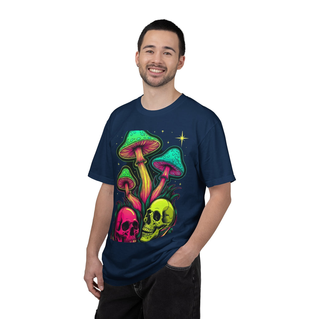 Psychedelic Mushroom & Skulls T-Shirt — Neon Trippy Graphic Tee
