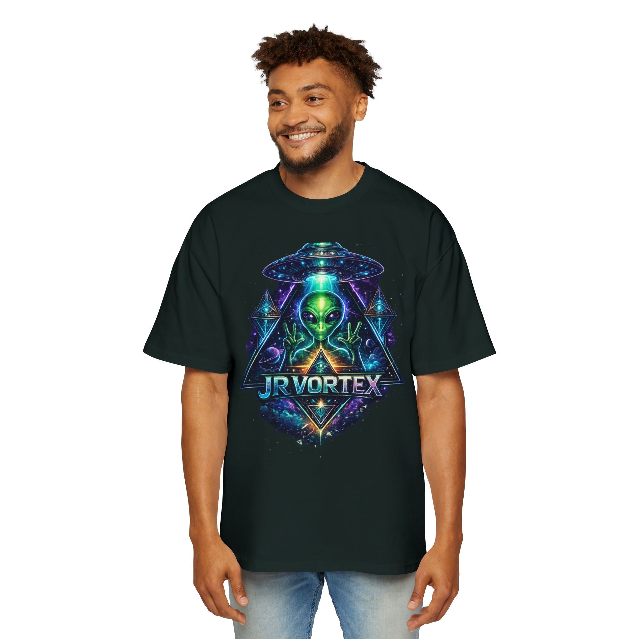 Alien Vortex Graphic Tee — Men’s Oversized UFO T-Shirt Printify