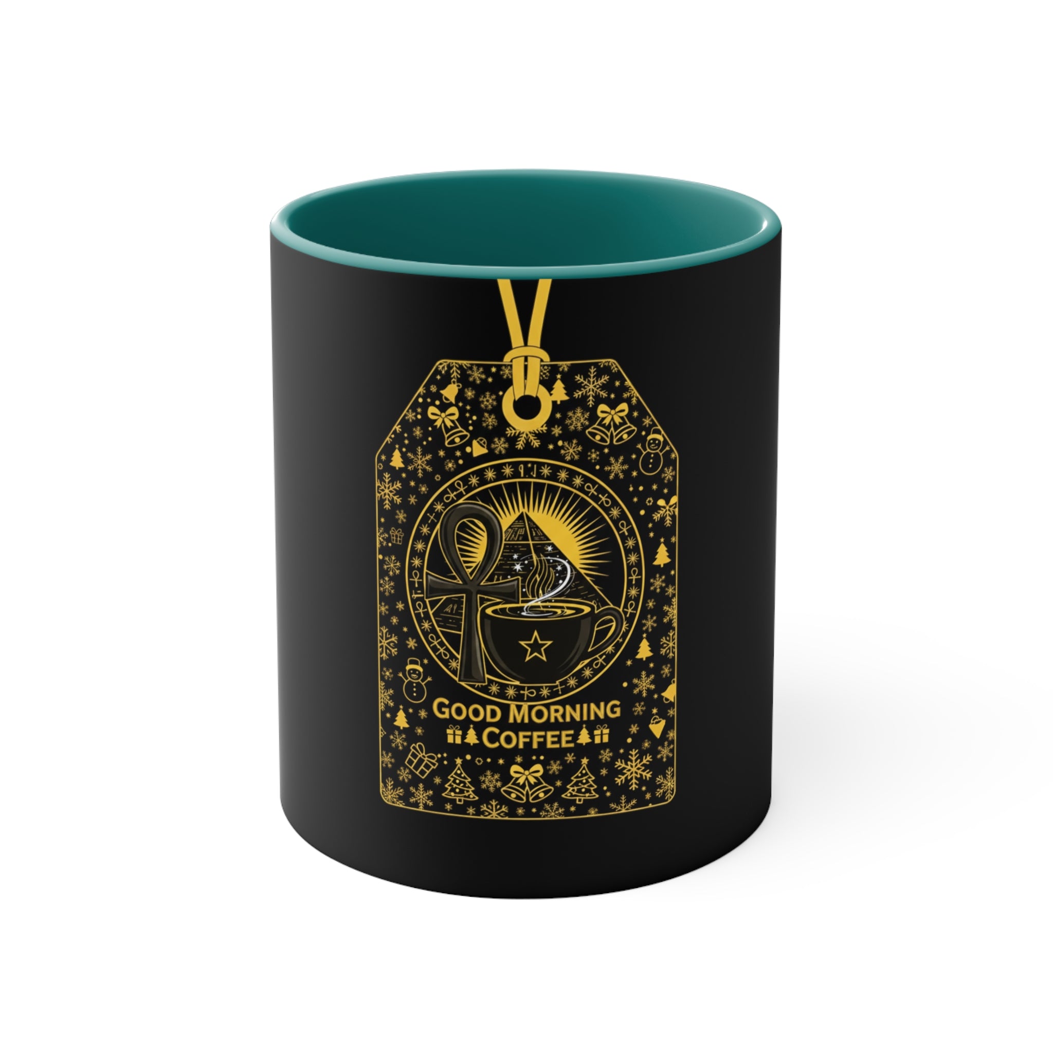 Good Morning Coffee Mug — Purple Accent 11oz Gift Mug with Gold Tag Design