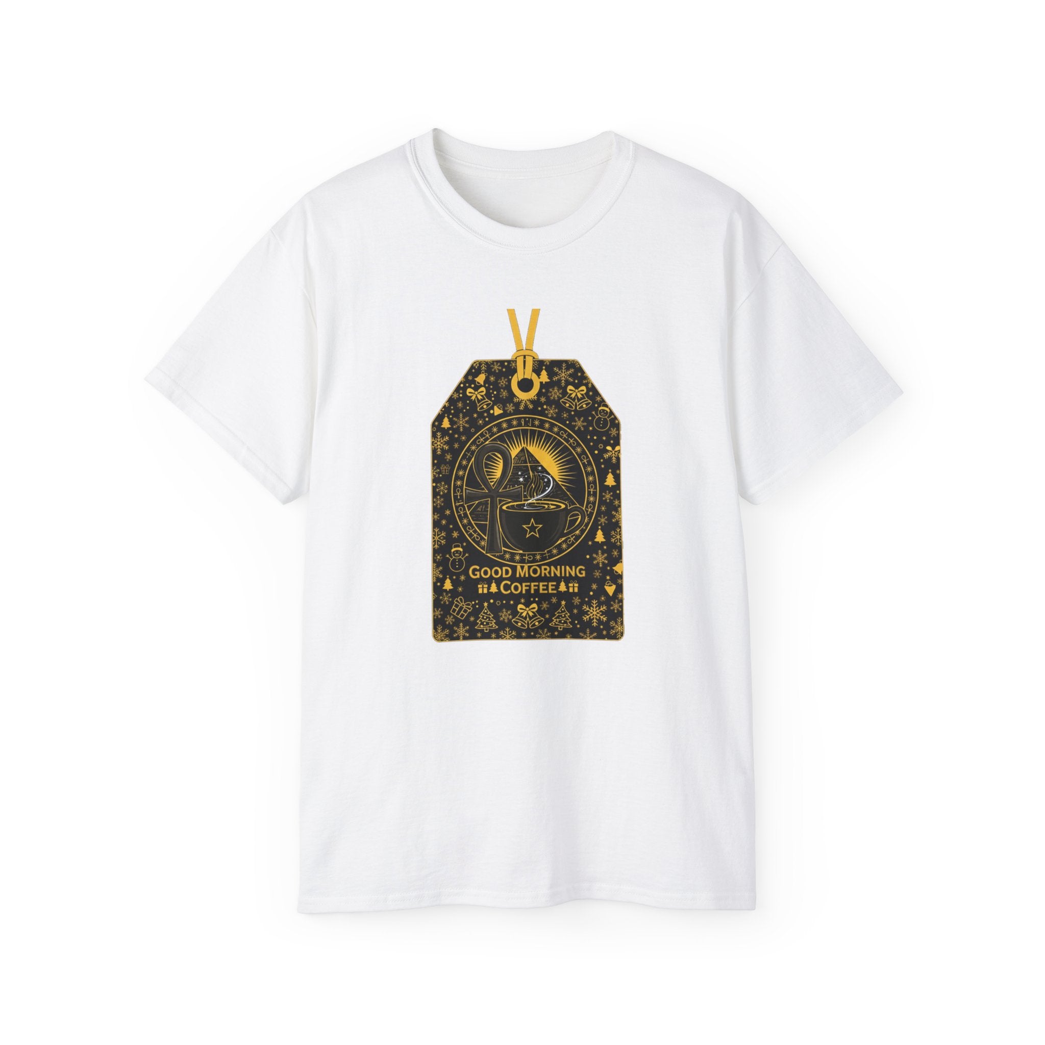 Tea Tag Graphic Tee — "Good Morning & Coffee Time" Vintage Tea Bag Design