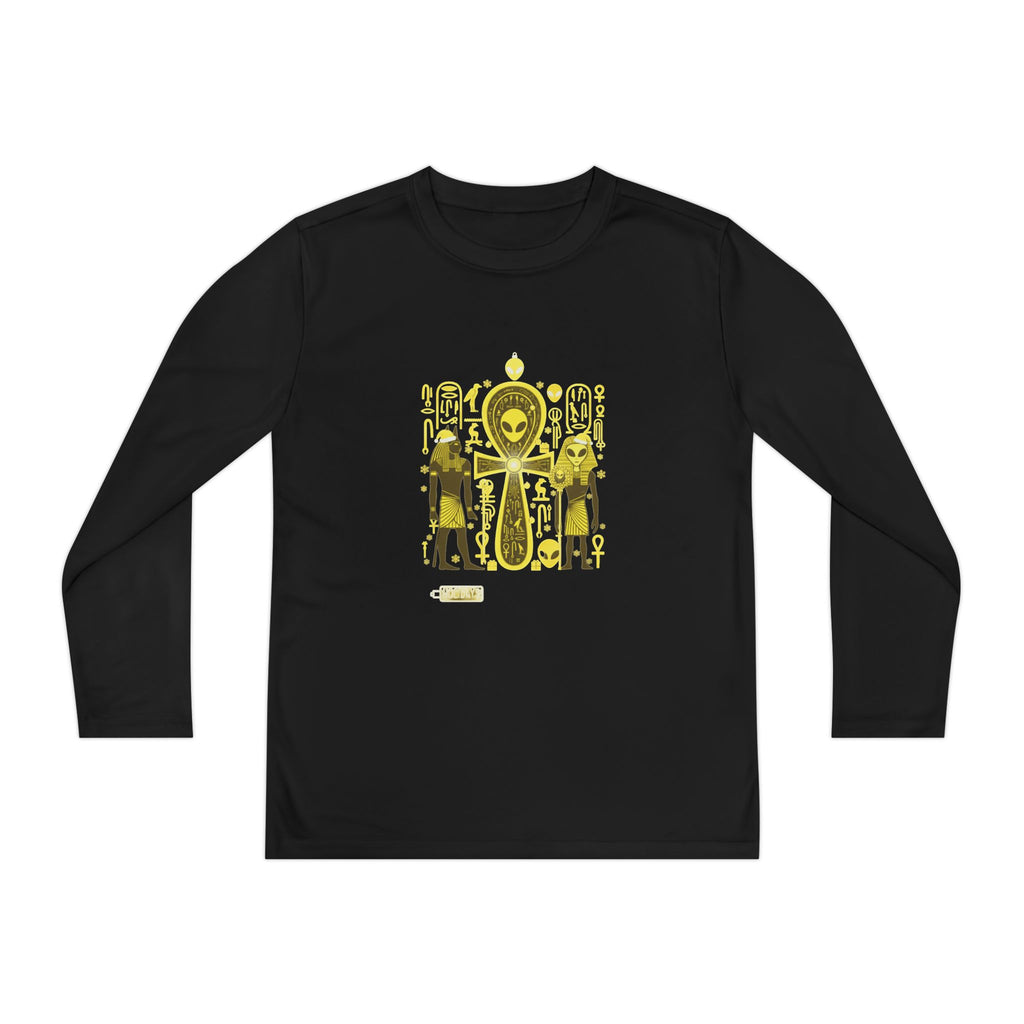 Youth Long Sleeve Tee — Yellow Alien Pharaoh Graphic
