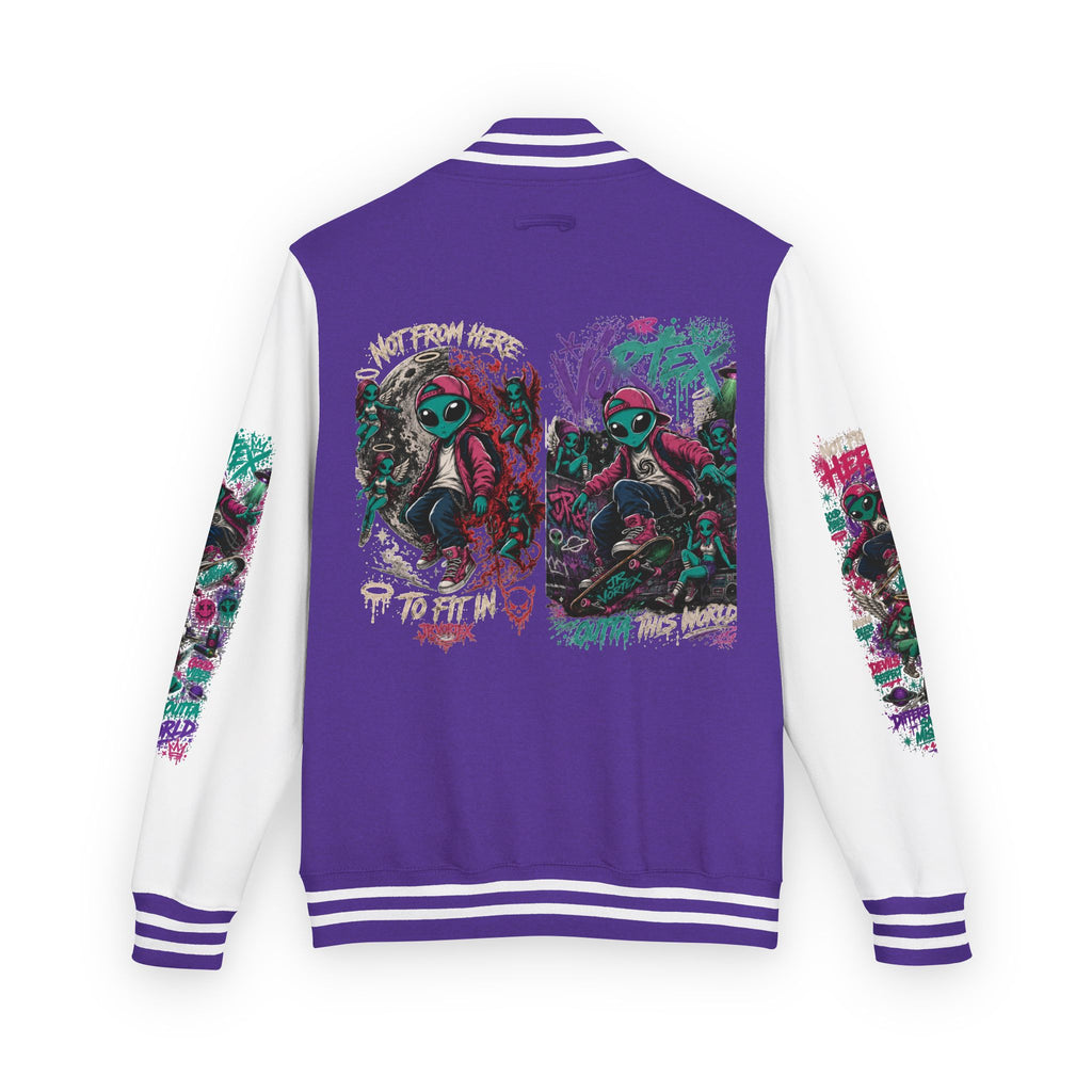 Letterman Jacket — Neon Alien Skull Graphic Varsity Jacket