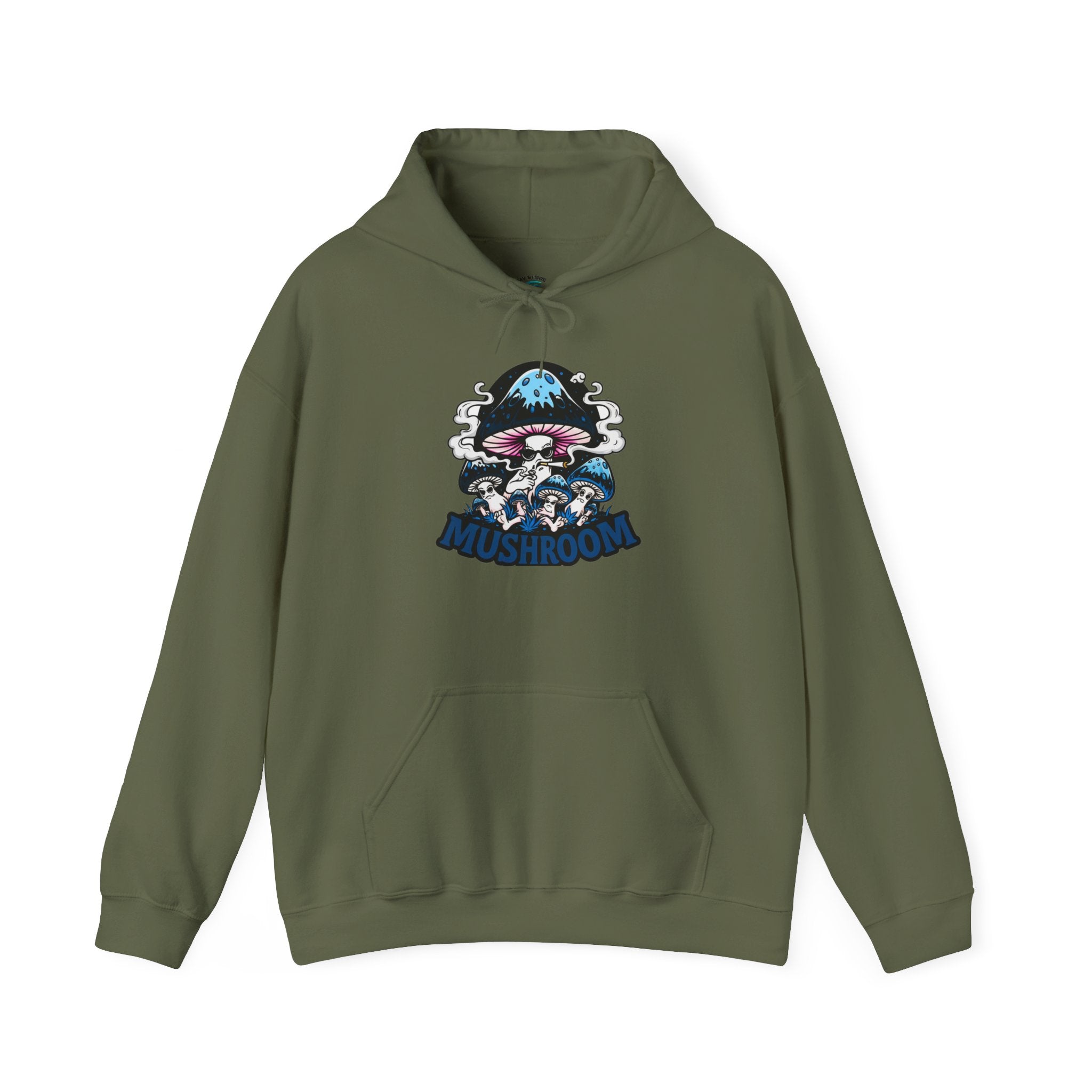Blue Mushroom Hoodie — Mystical Fungi Graphic Sweatshirt