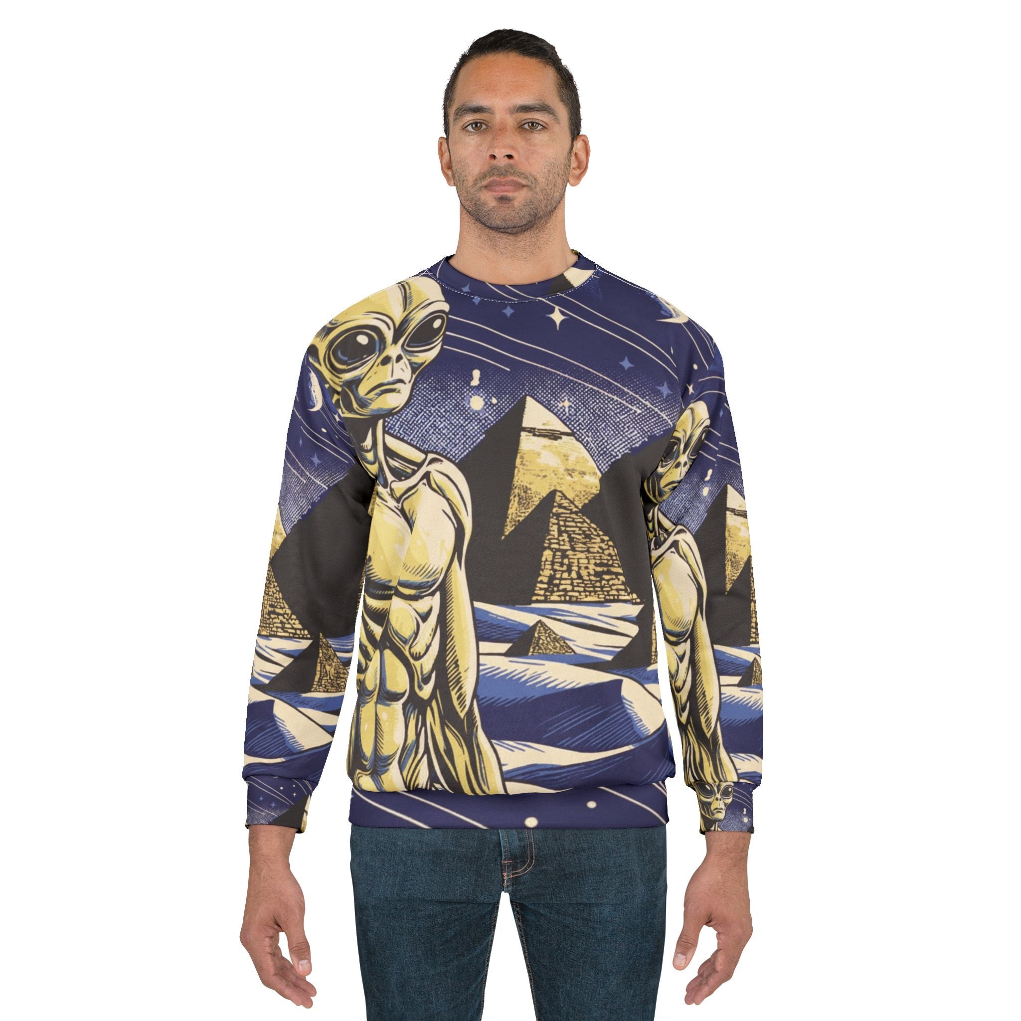 Alien Pyramid Unisex Sweatshirt | Cosmic Style Apparel, Sci-Fi Fashion, Unique Gift, Crewneck Sweatshirt, Space Lover's Wear