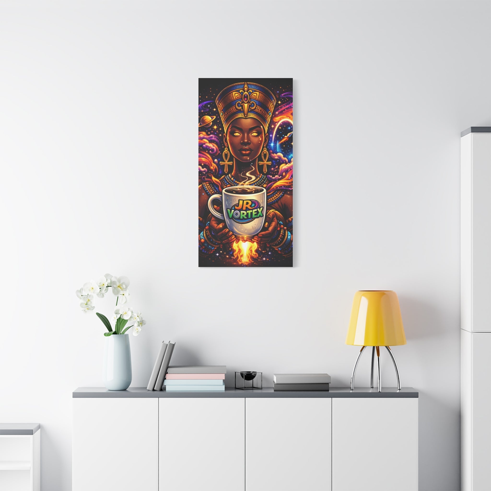 Afro-Futurist Queen Canvas Print — 'JR Vortex' Coffee Cosmic Art Printify