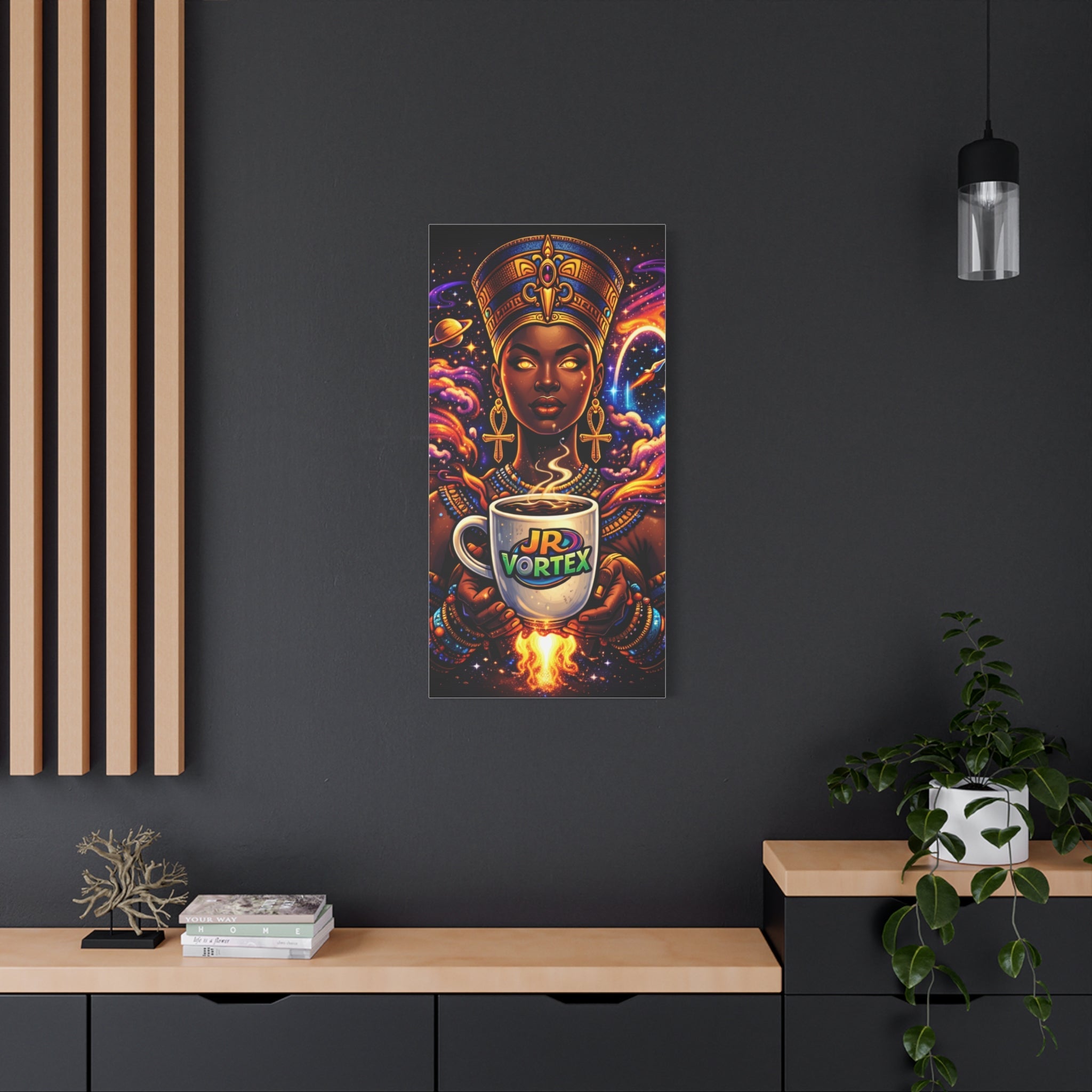 Afro-Futurist Queen Canvas Print — 'JR Vortex' Coffee Cosmic Art Printify