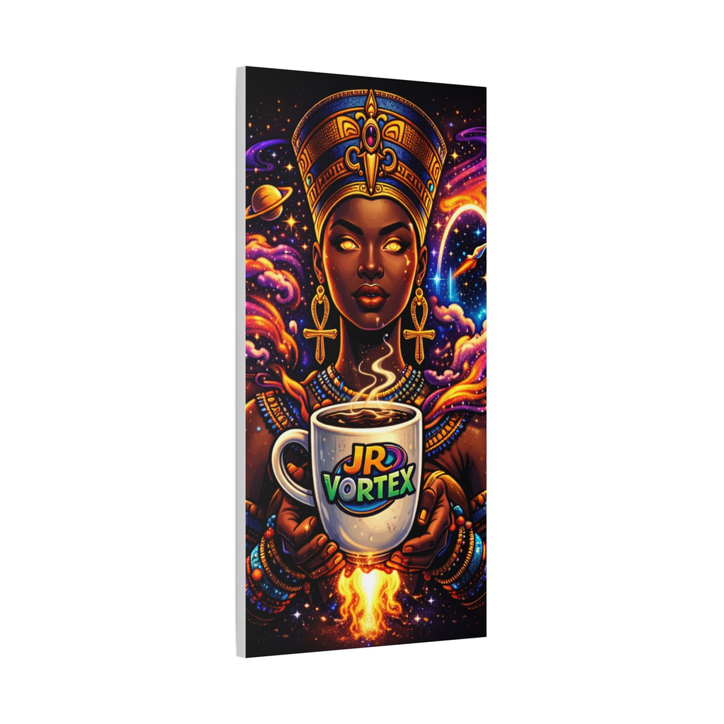 Afro-Futurist Queen Canvas Print — 'JR Vortex' Coffee Cosmic Art Printify