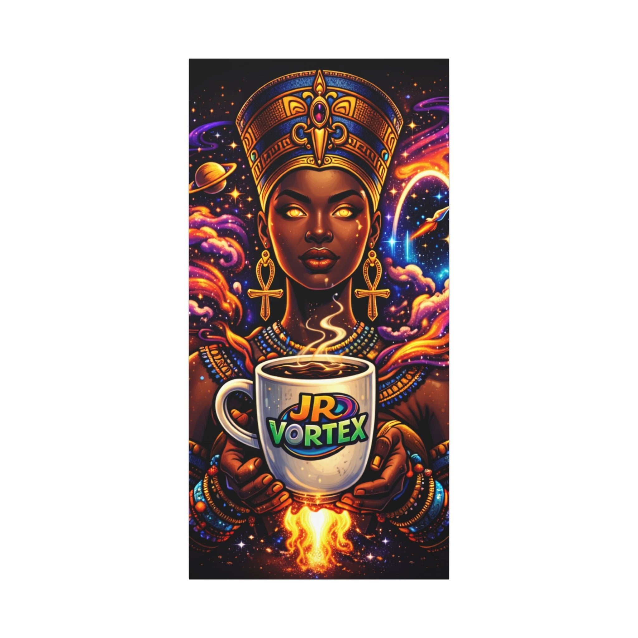 Afro-Futurist Queen Canvas Print — 'JR Vortex' Coffee Cosmic Art Printify