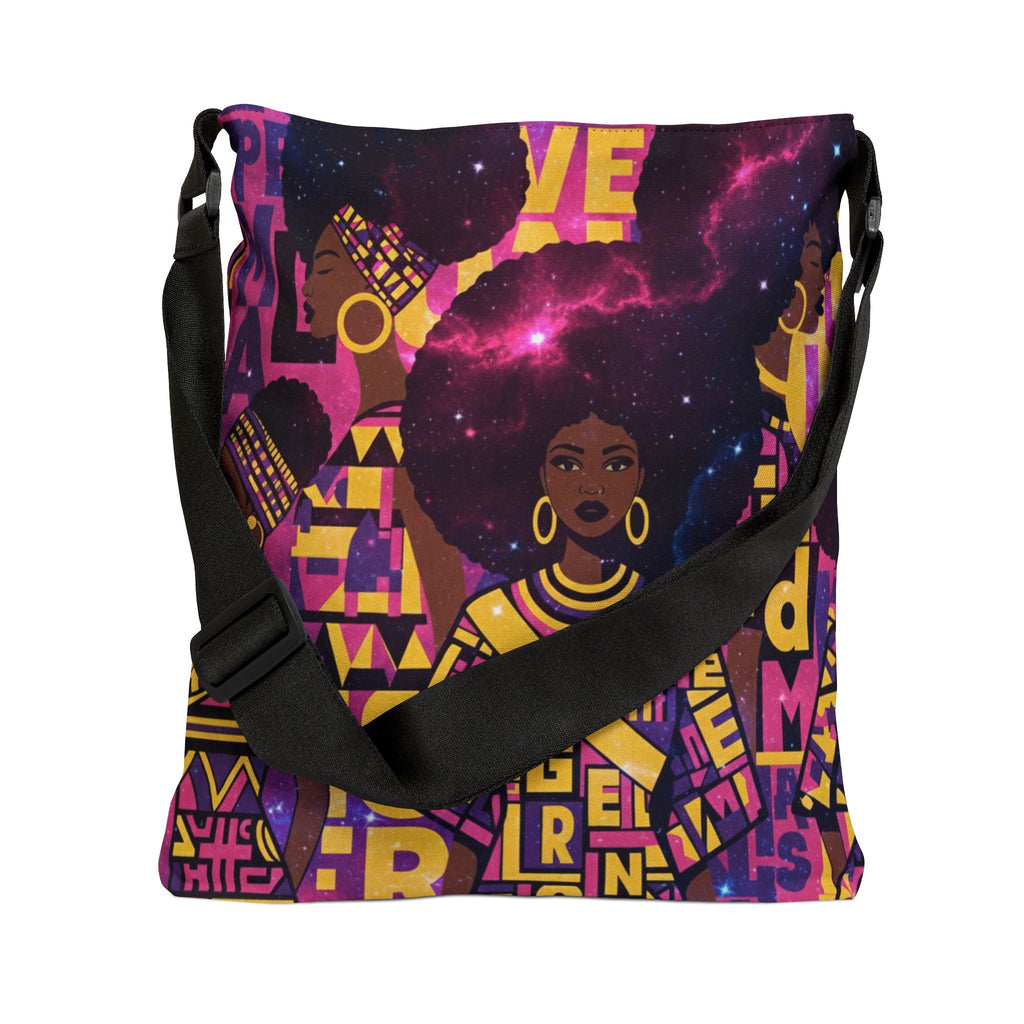 Afro Galaxy Art Adjustable Tote — Bold Afrocentric Pattern Shoulder Bag Printify