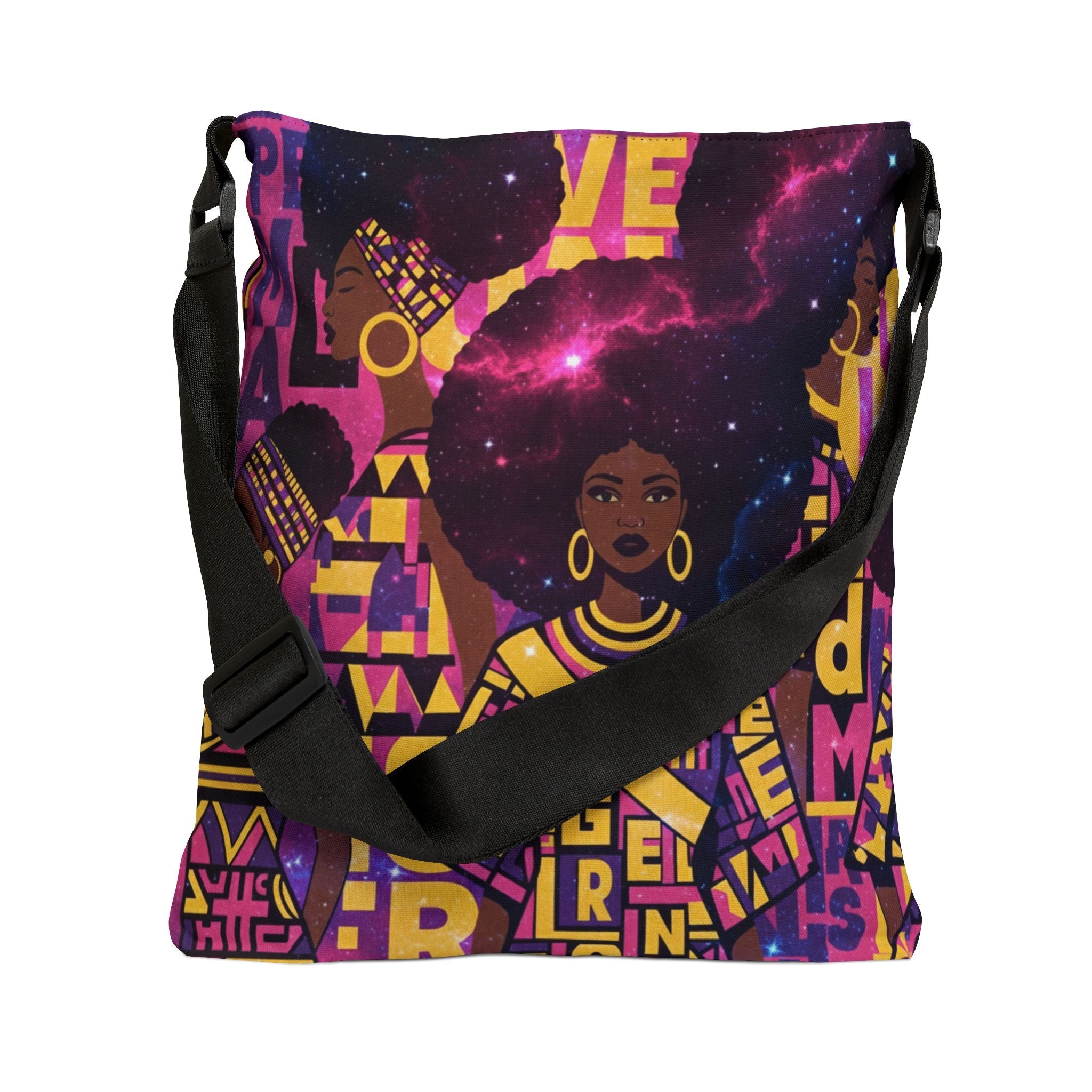 Afro Galaxy Art Adjustable Tote — Bold Afrocentric Pattern Shoulder Bag