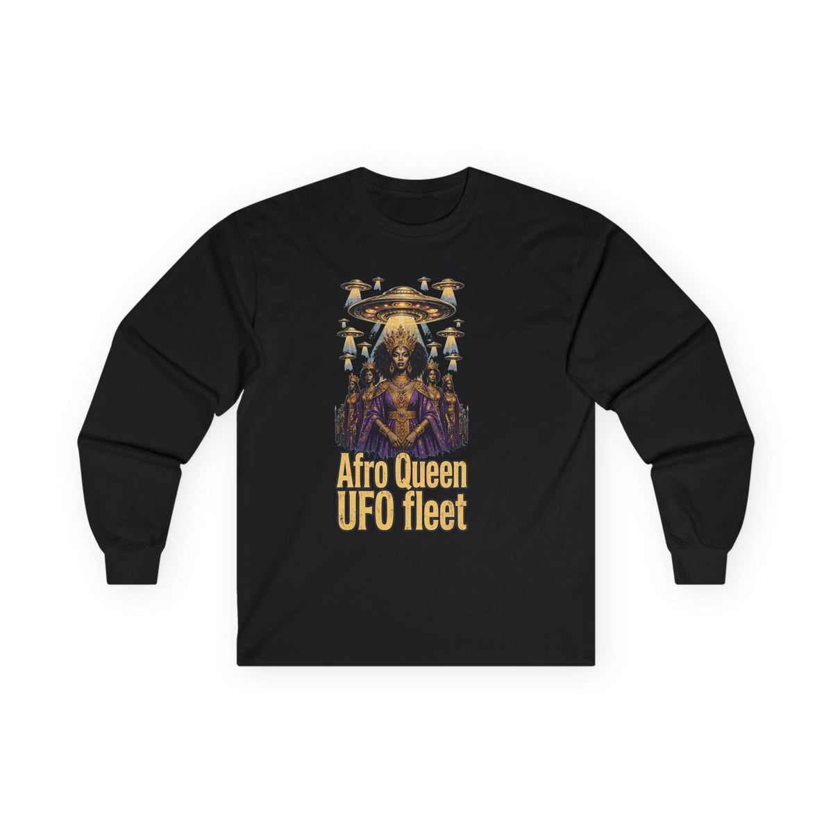Afro Queen UFO Fleet graphic long sleeve tee by JR Vortex