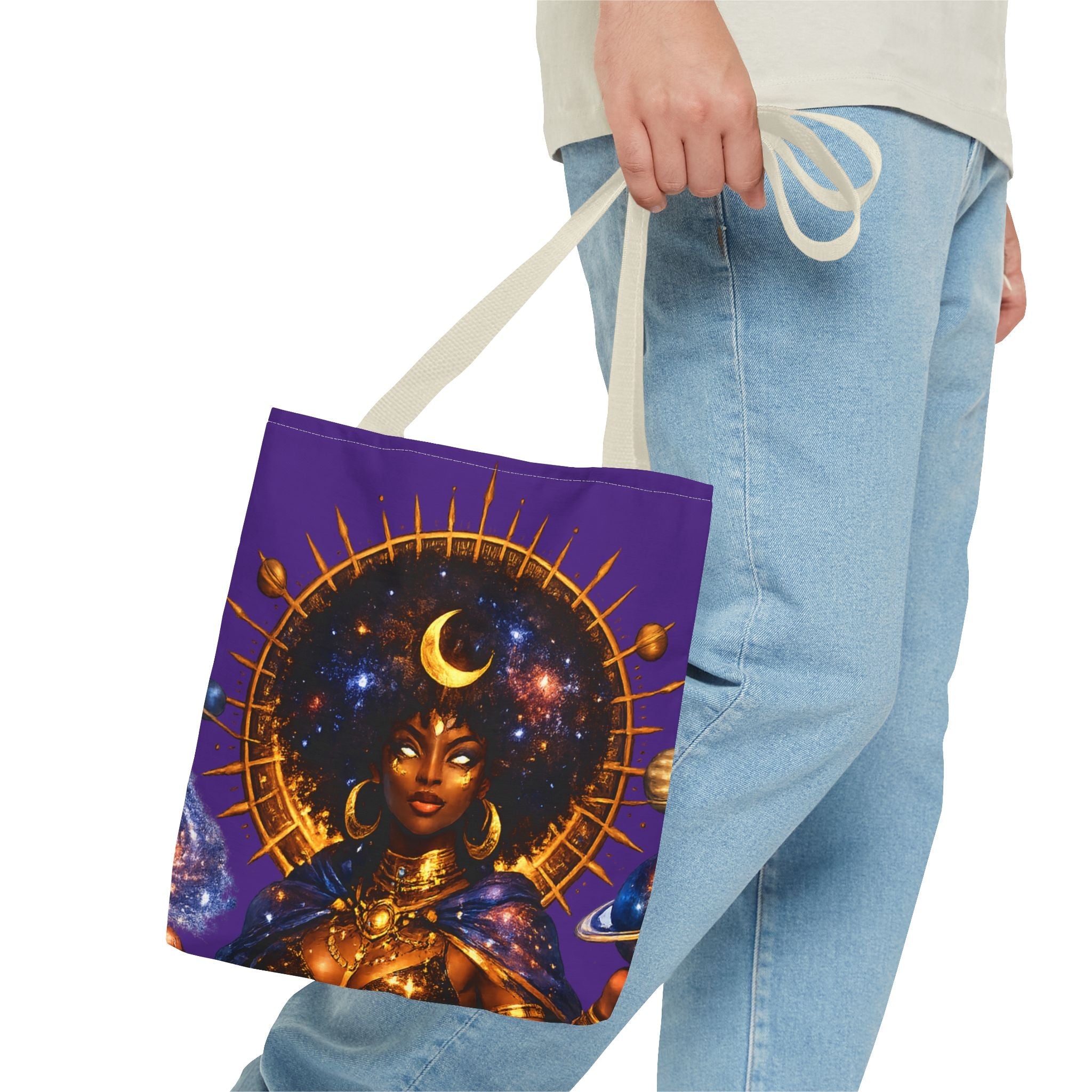 Celestial Queen Tote Bag — Afrocentric Moon Goddess Cosmic Art Tote Printify