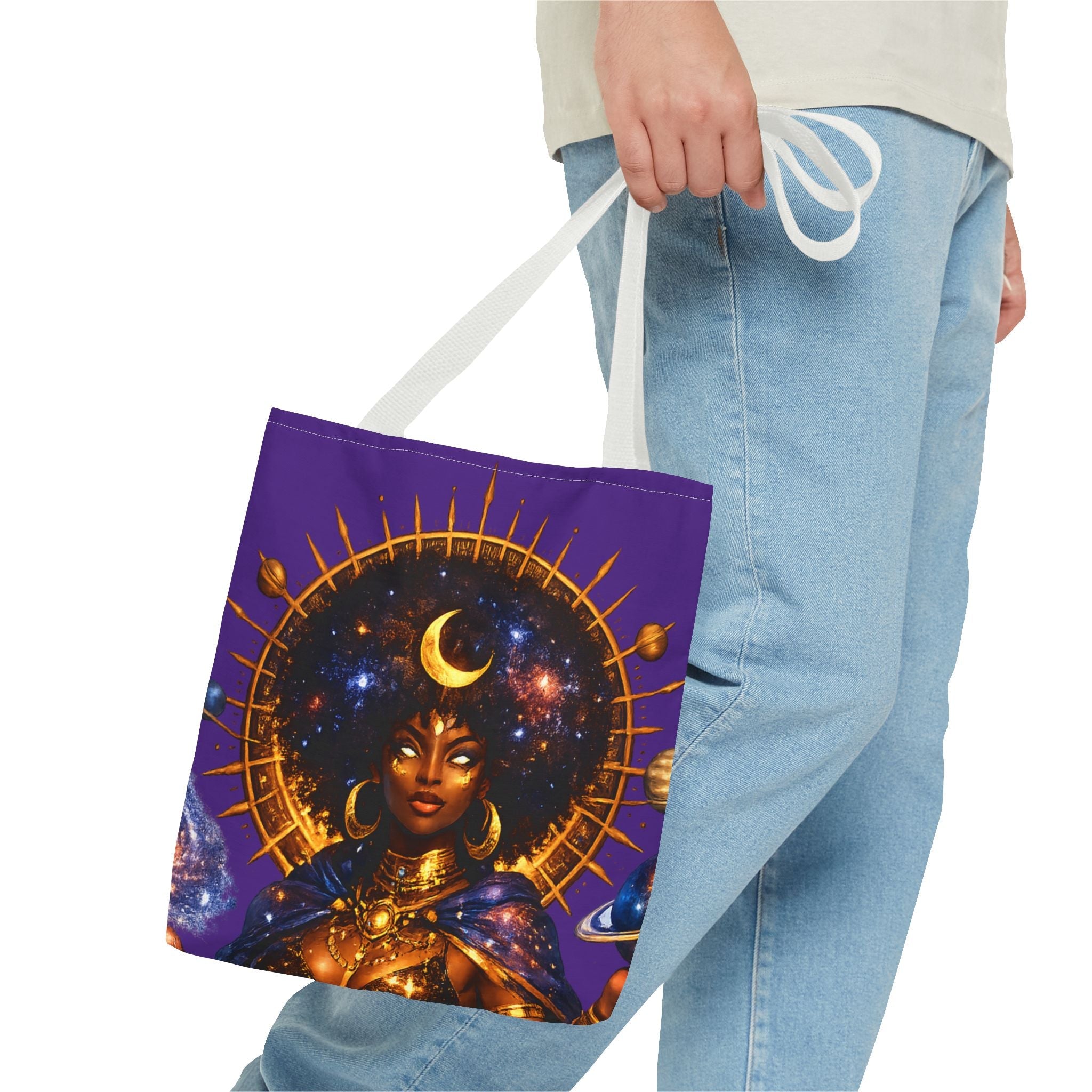 Celestial Queen Tote Bag — Afrocentric Moon Goddess Cosmic Art Tote Printify