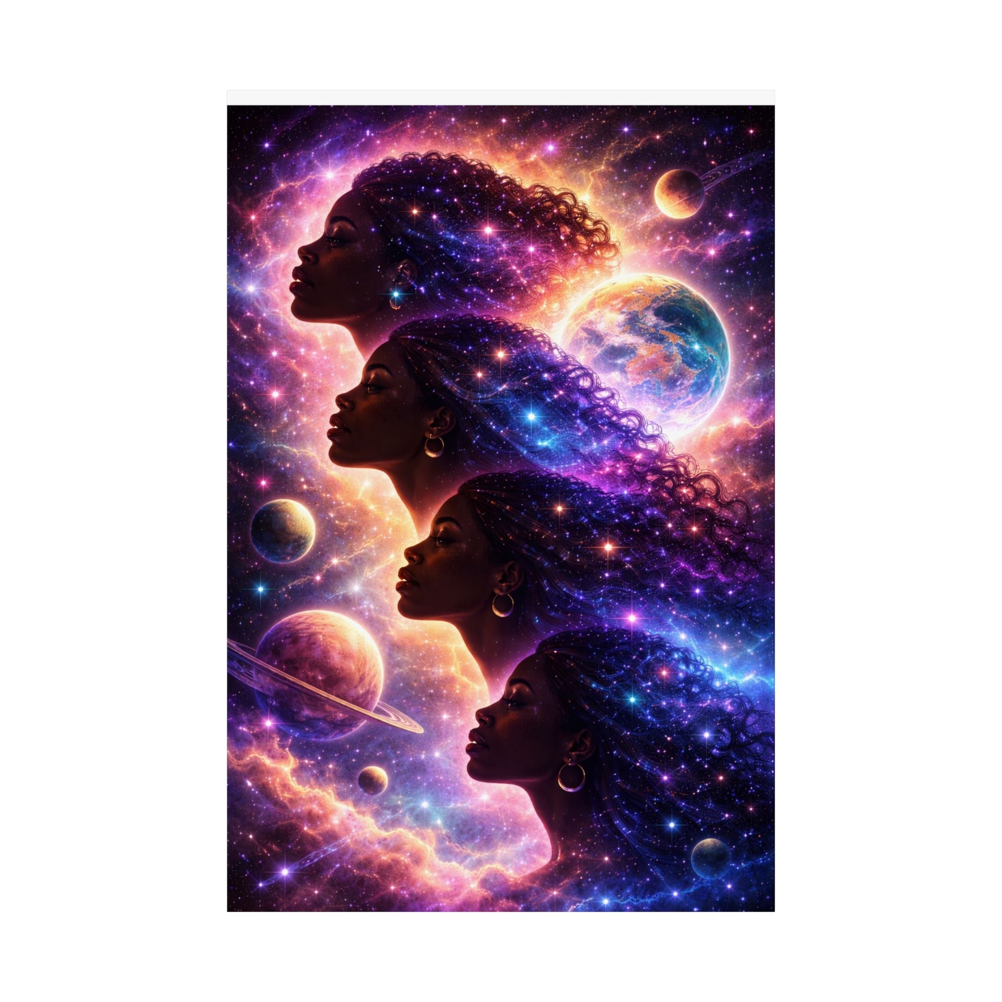 Afrocentric Cosmic Sisters Poster — Black Woman Space Art Print Printify