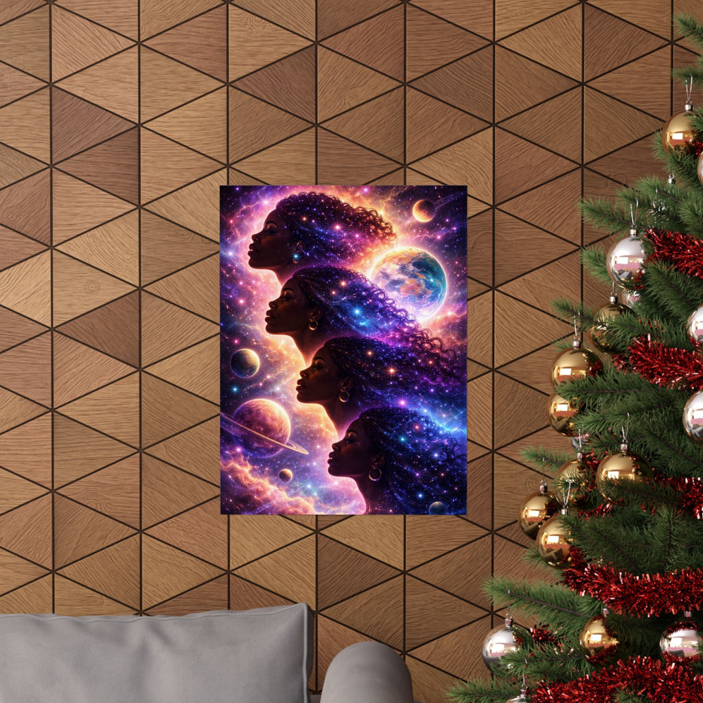 Afrocentric Cosmic Sisters Poster — Black Woman Space Art Print Printify