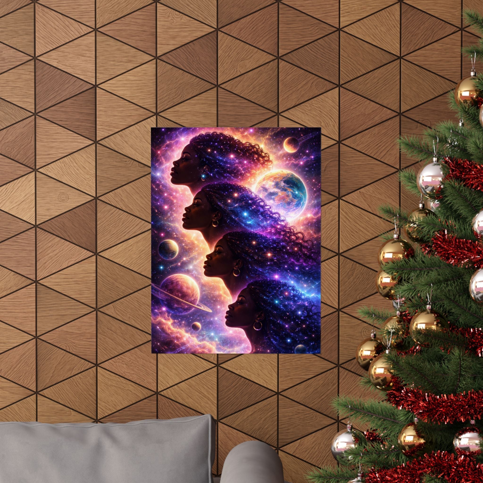 Afrocentric Cosmic Sisters Poster — Black Woman Space Art Print Printify