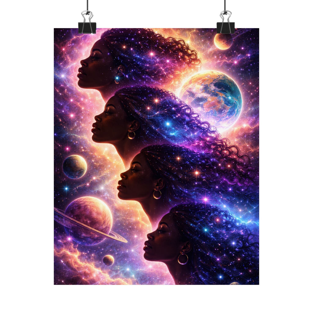 Afrocentric Cosmic Sisters Poster — Black Woman Space Art Print Printify